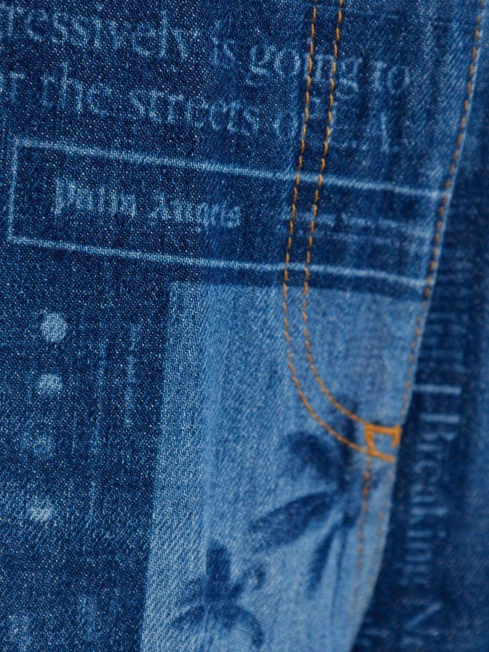newspaper-print cotton jeans - 5