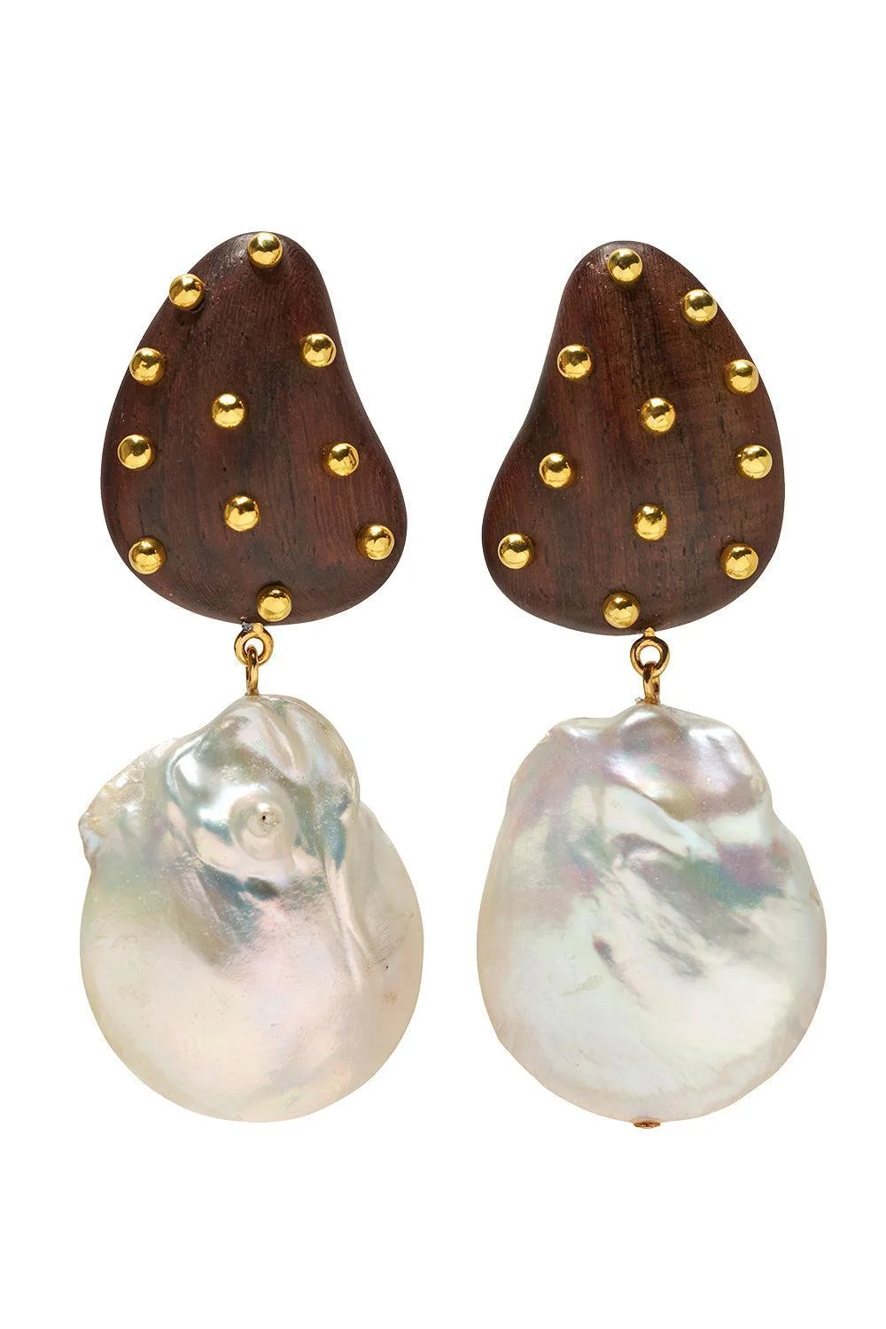 Wood Pearl Orbit Earrings - 1