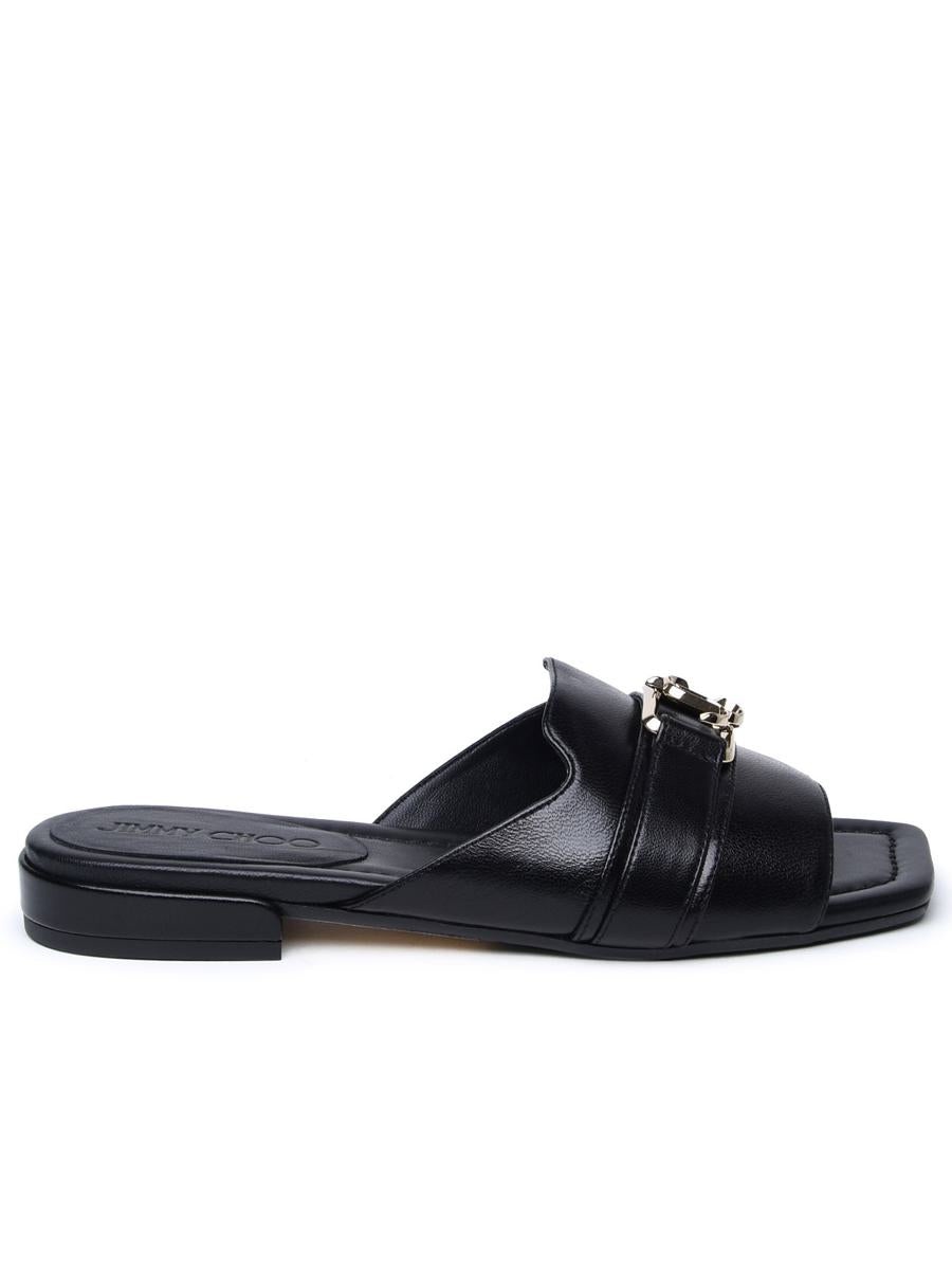 JIMMY CHOO BLACK LEATHER SLIPPERS - 1