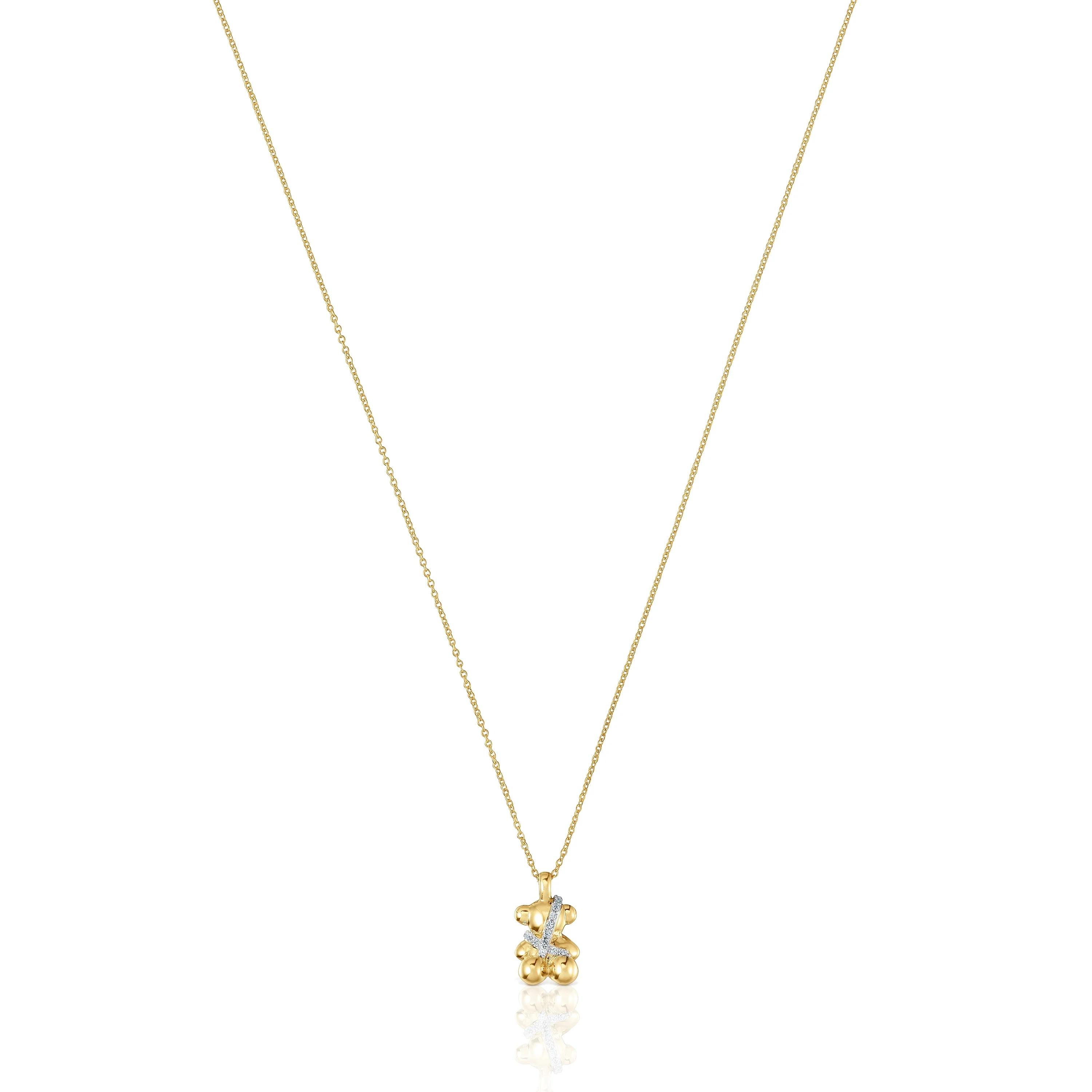 Short 18K solid gold and diamonds bear Necklace Lligat - 1