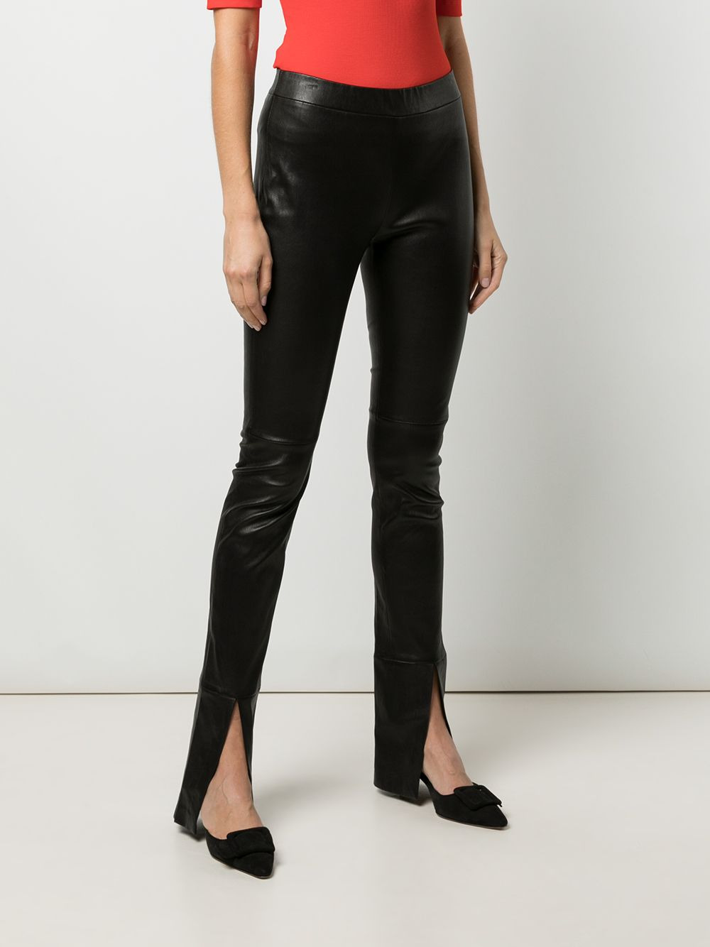 skinny split-cuff lambskin trousers - 3