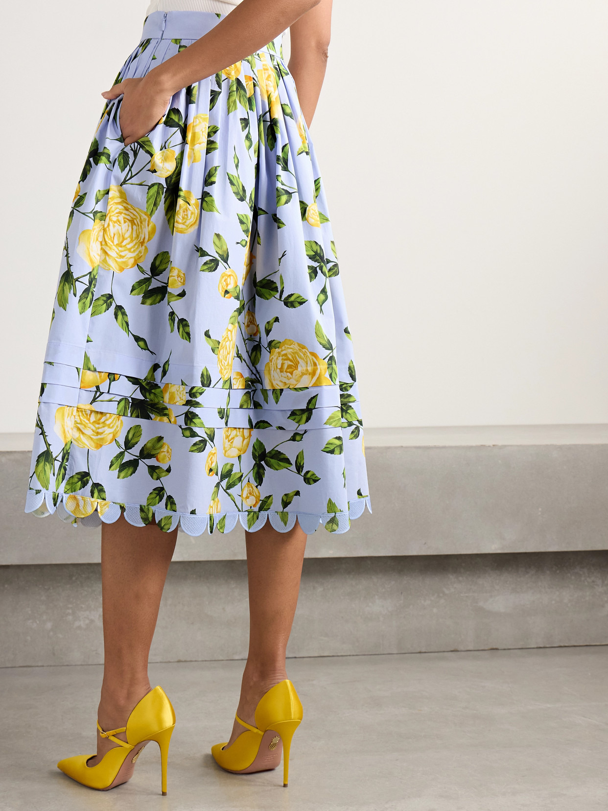 Pleated Floral-print Cotton-blend Poplin Midi Skirt - 3