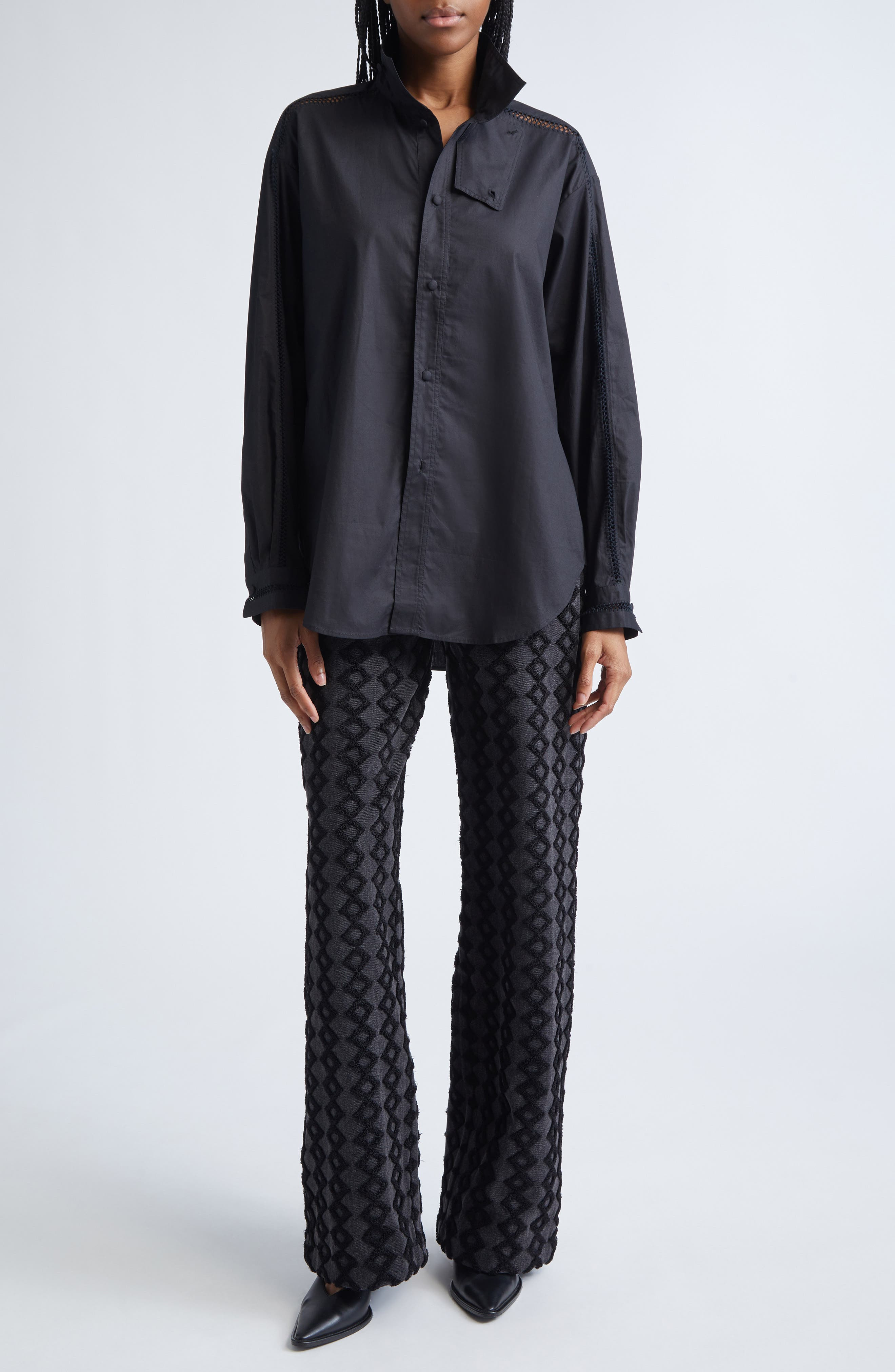 Diotima Tab Embroidered Cotton Poplin Button-Up Shirt in Black at Nordstrom - 2