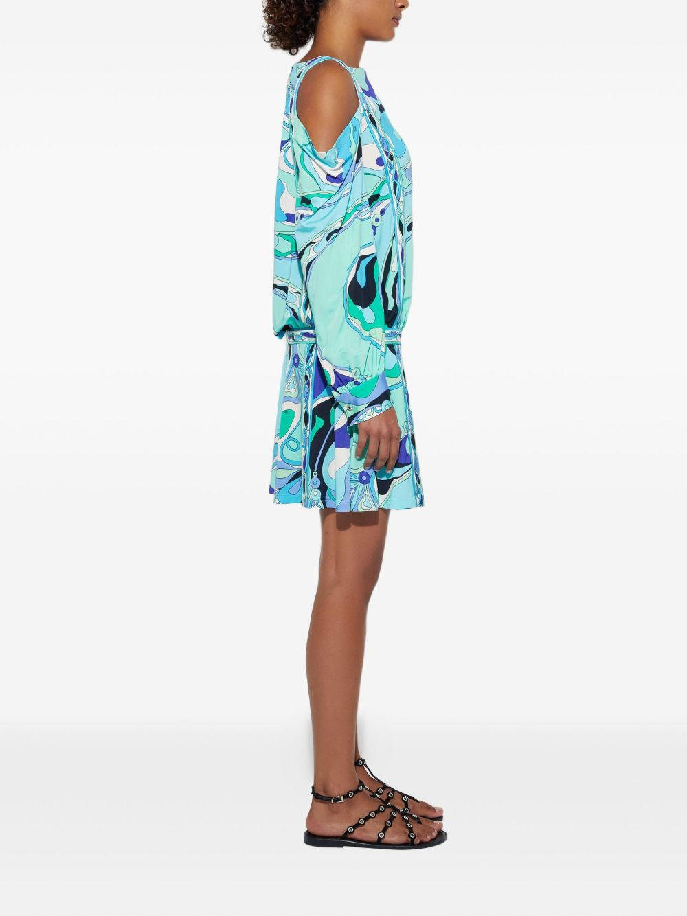 shoulder-cut print dress - 3