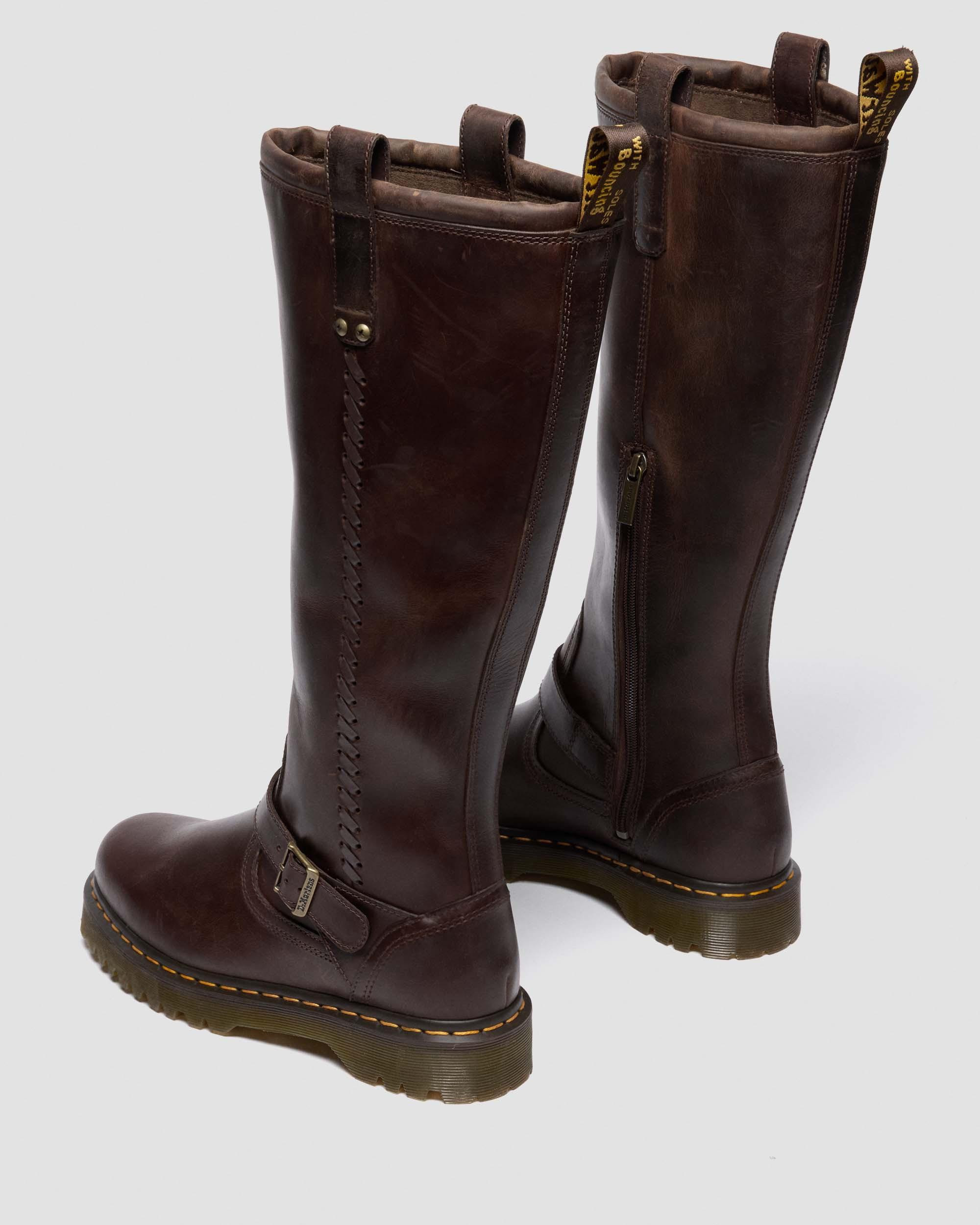 Anistone Knee High Crazy Horse Leather Biker Boots - 5