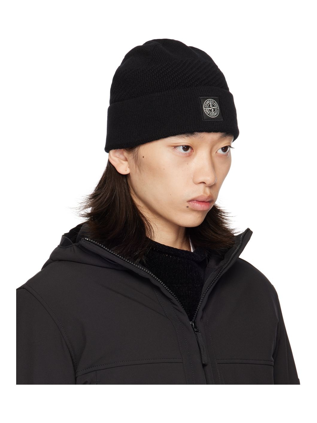 Black Knitted Badge Beanie - 2