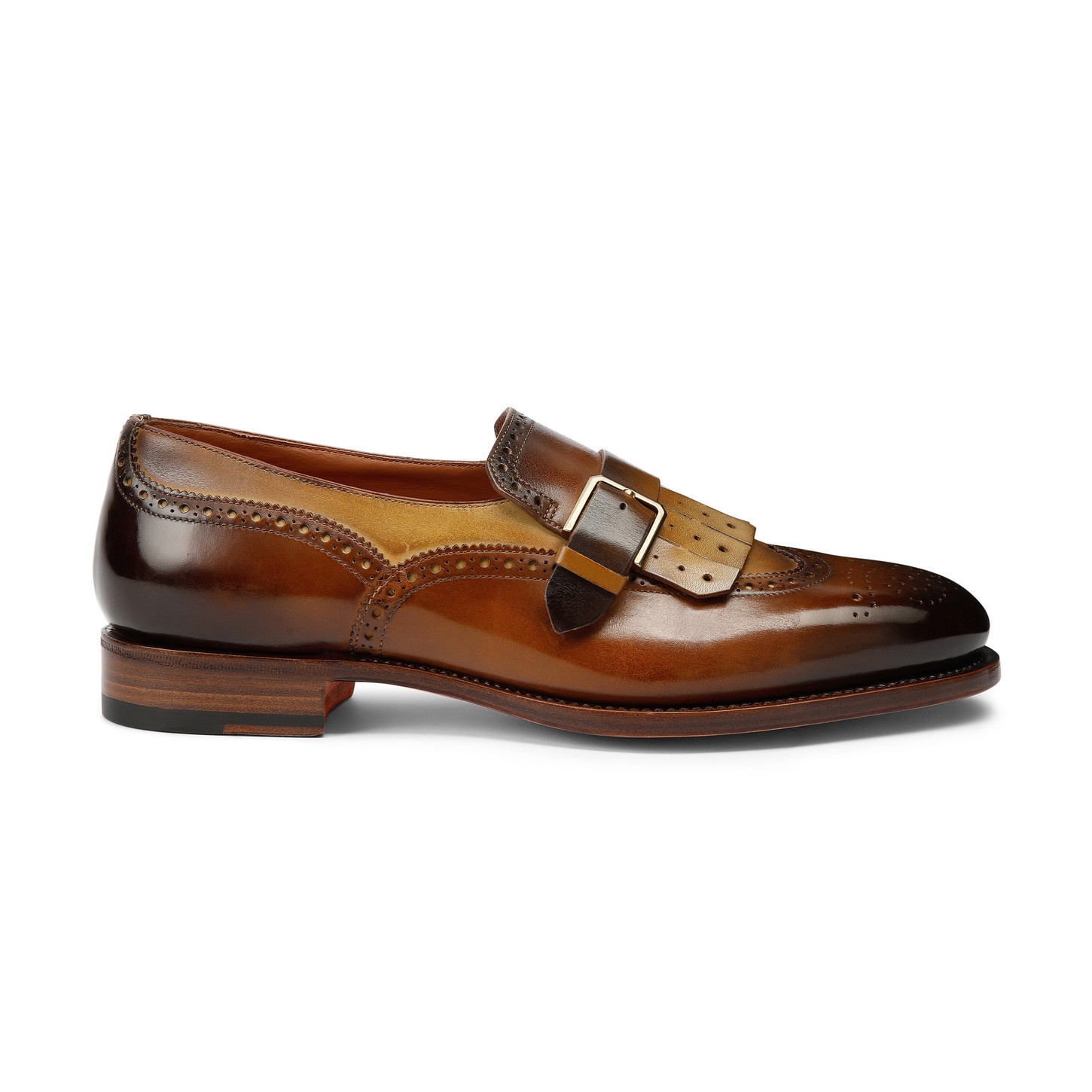 Men’s brown leather single-buckle loafer with fringe - 1