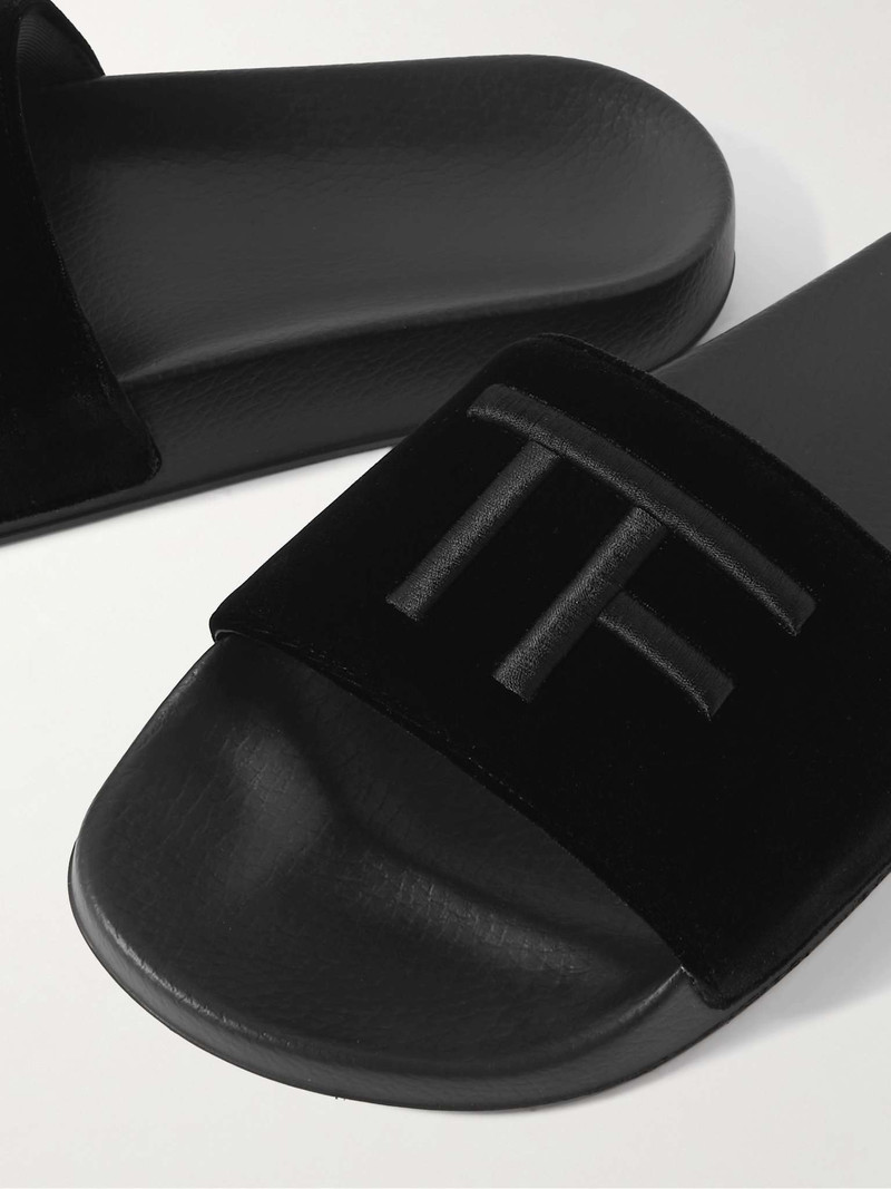 Harris Logo-Embroidered Velvet Slides 6