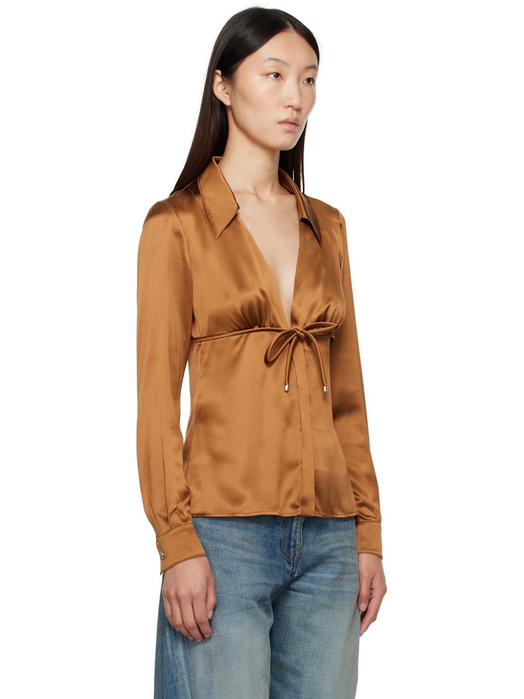 Brown Informal Silk Shirt - 2