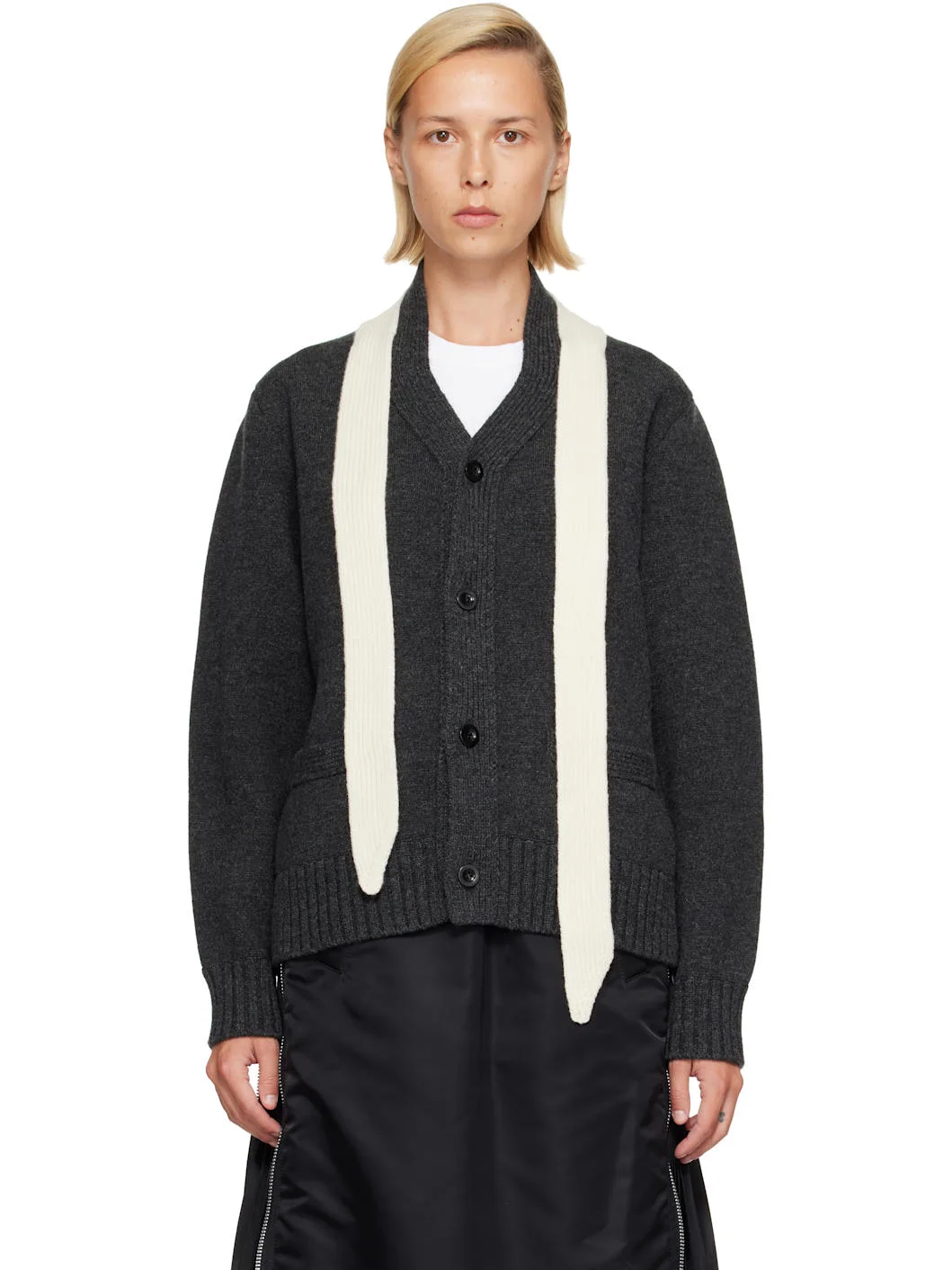 Gray Wool Knit Cardigan - 1