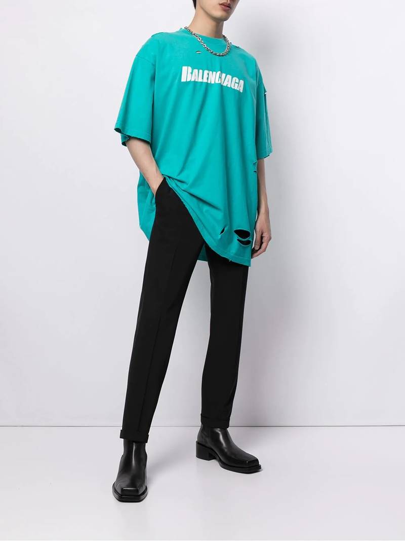 BALENCIAGA Men's Destroyed Flatground 티셔츠 / 화이트 outlook