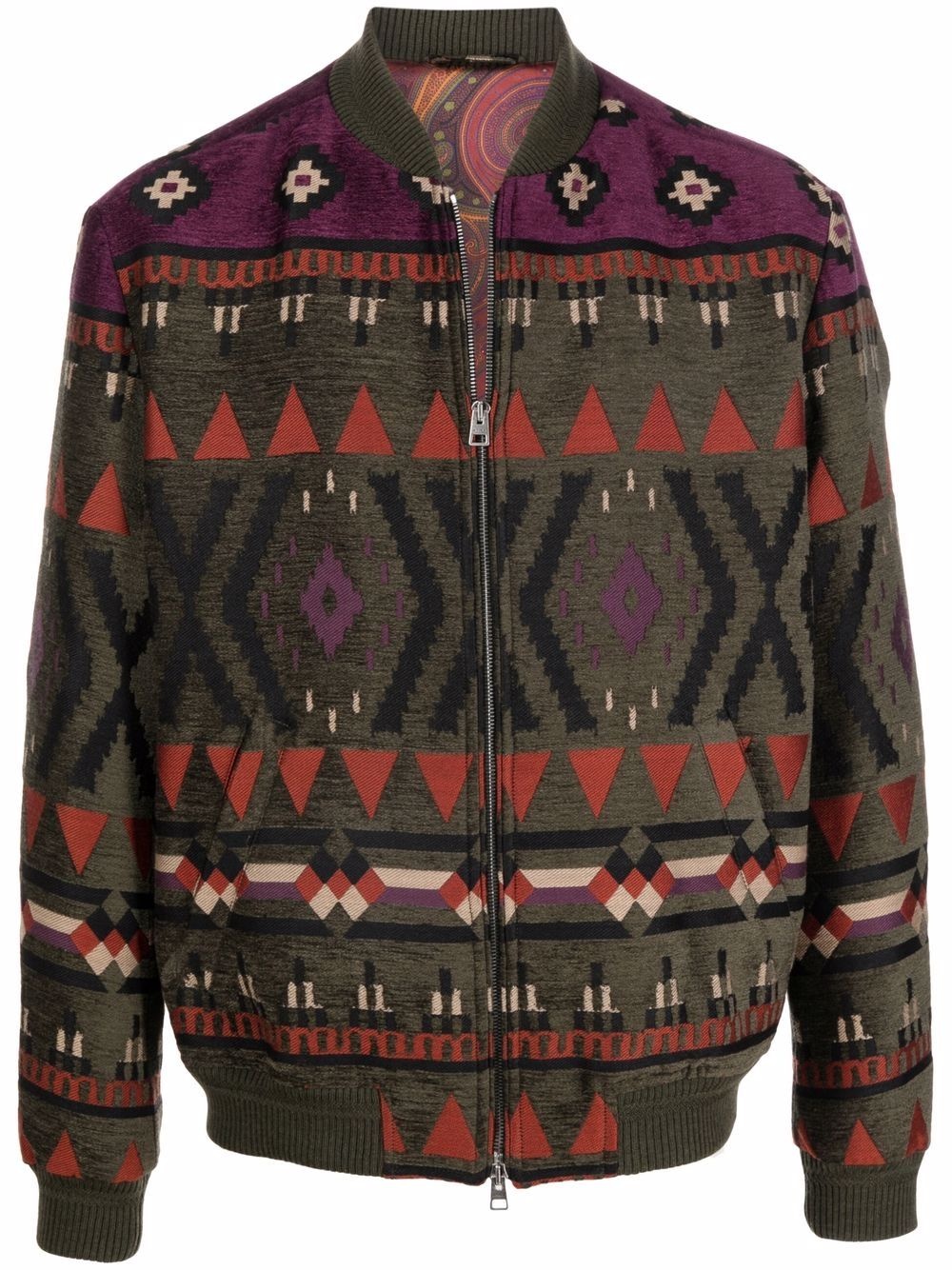 geometric-jacquard carpet bomber jacket - 1