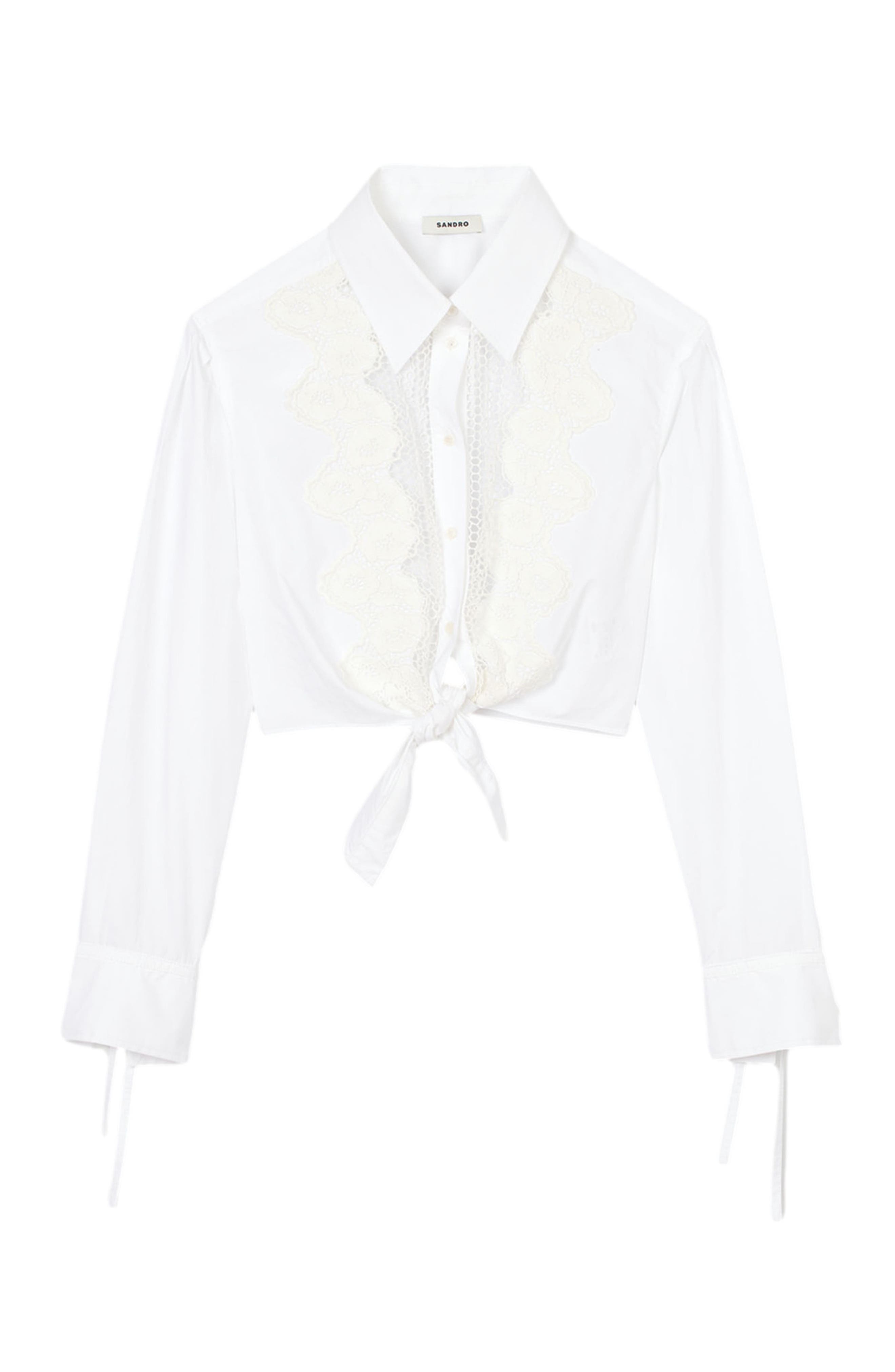 SANDRO Lace bib shirt in White at Nordstrom - 5