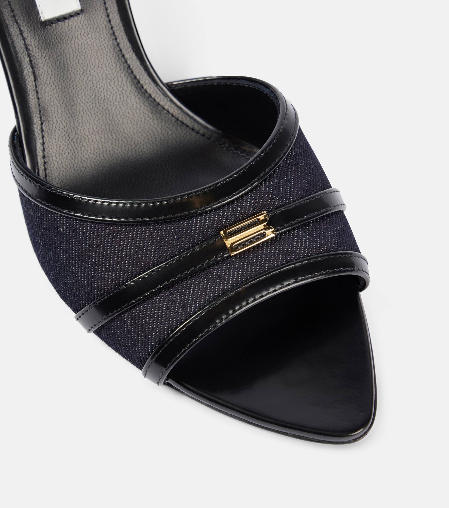 Leather-trimmed denim mules - 5
