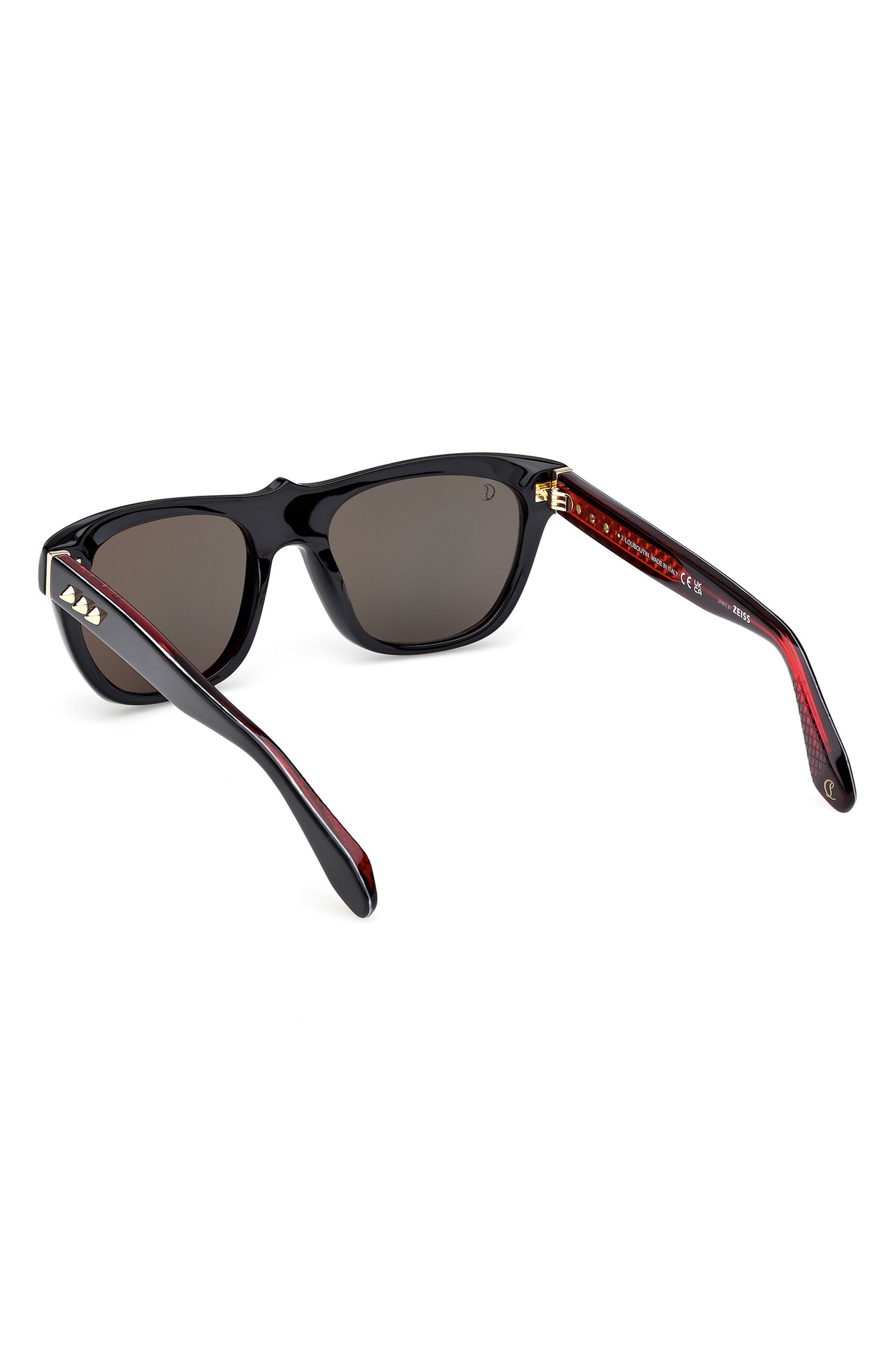 Christian Louboutin Georges 55mm Square Sunglasses in Black/Gold/Zeiss Smoke/Red at Nordstrom - 4