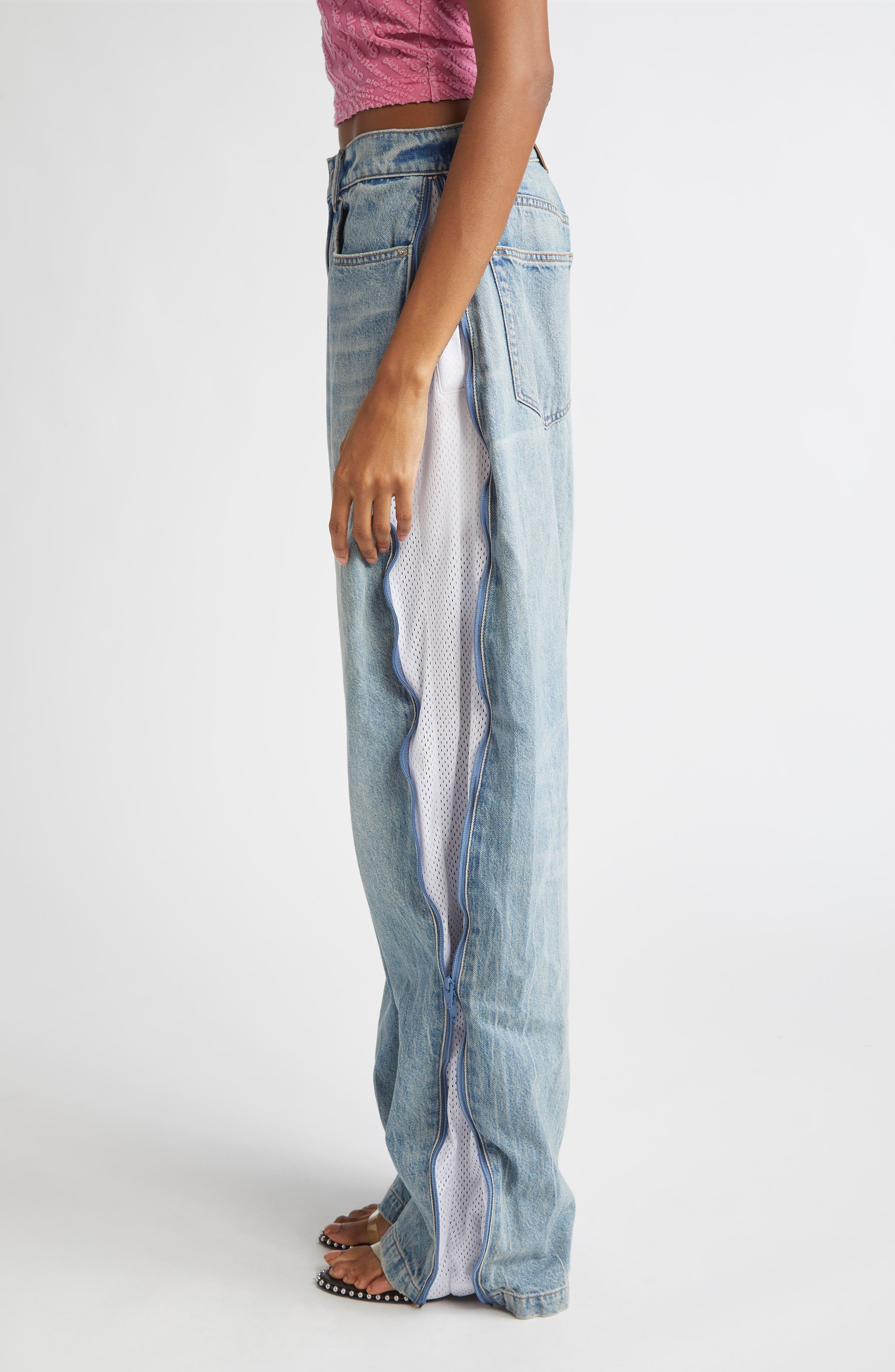 Alexander Wang Mesh Insert Curved Leg Jeans in Vintage Bleach Blue at Nordstrom - 5