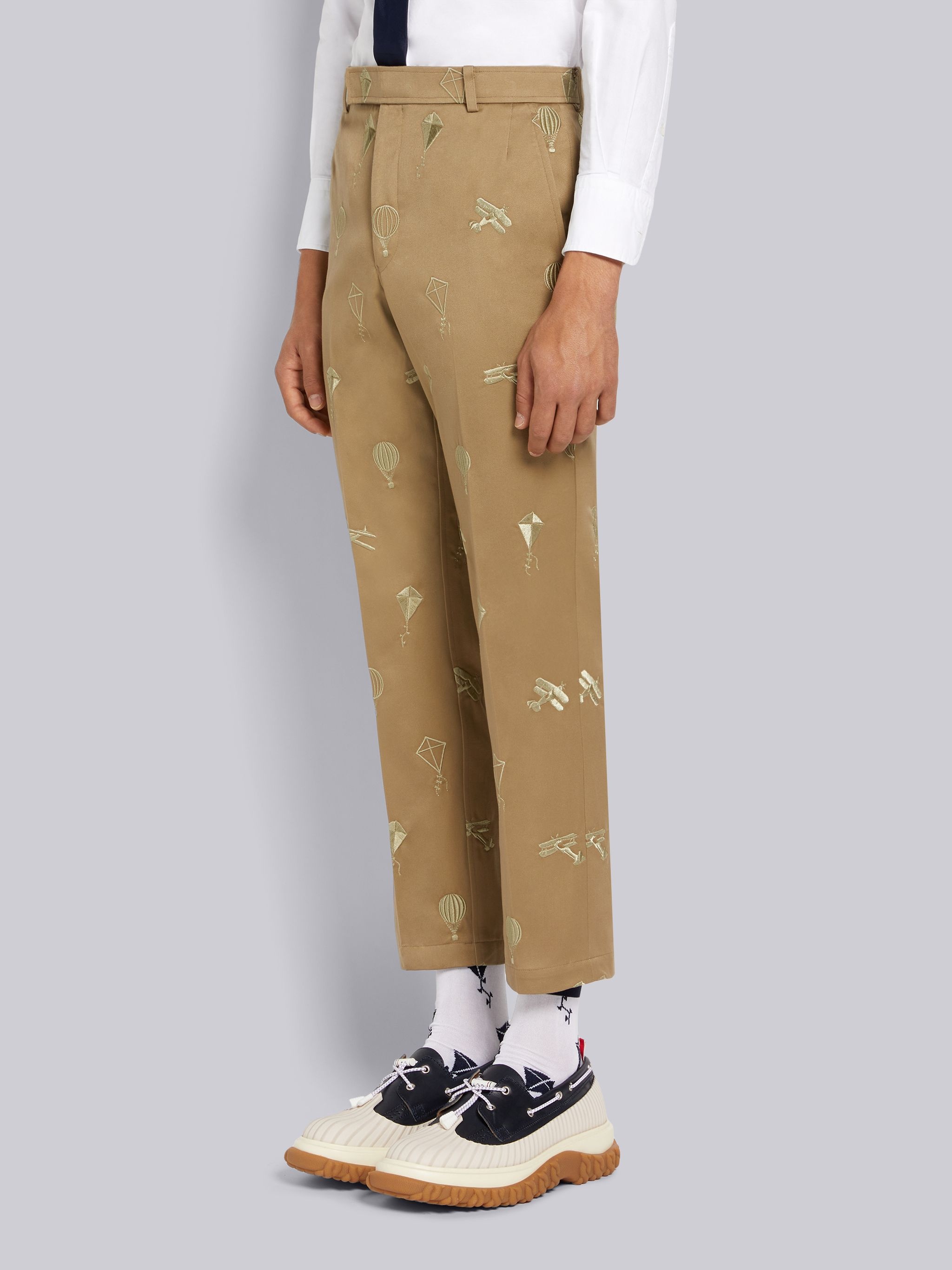 Camel Cotton Twill Half Drop Half Drop Satin Sky Icon Embroidery Unconstructed Chino Trouser - 2