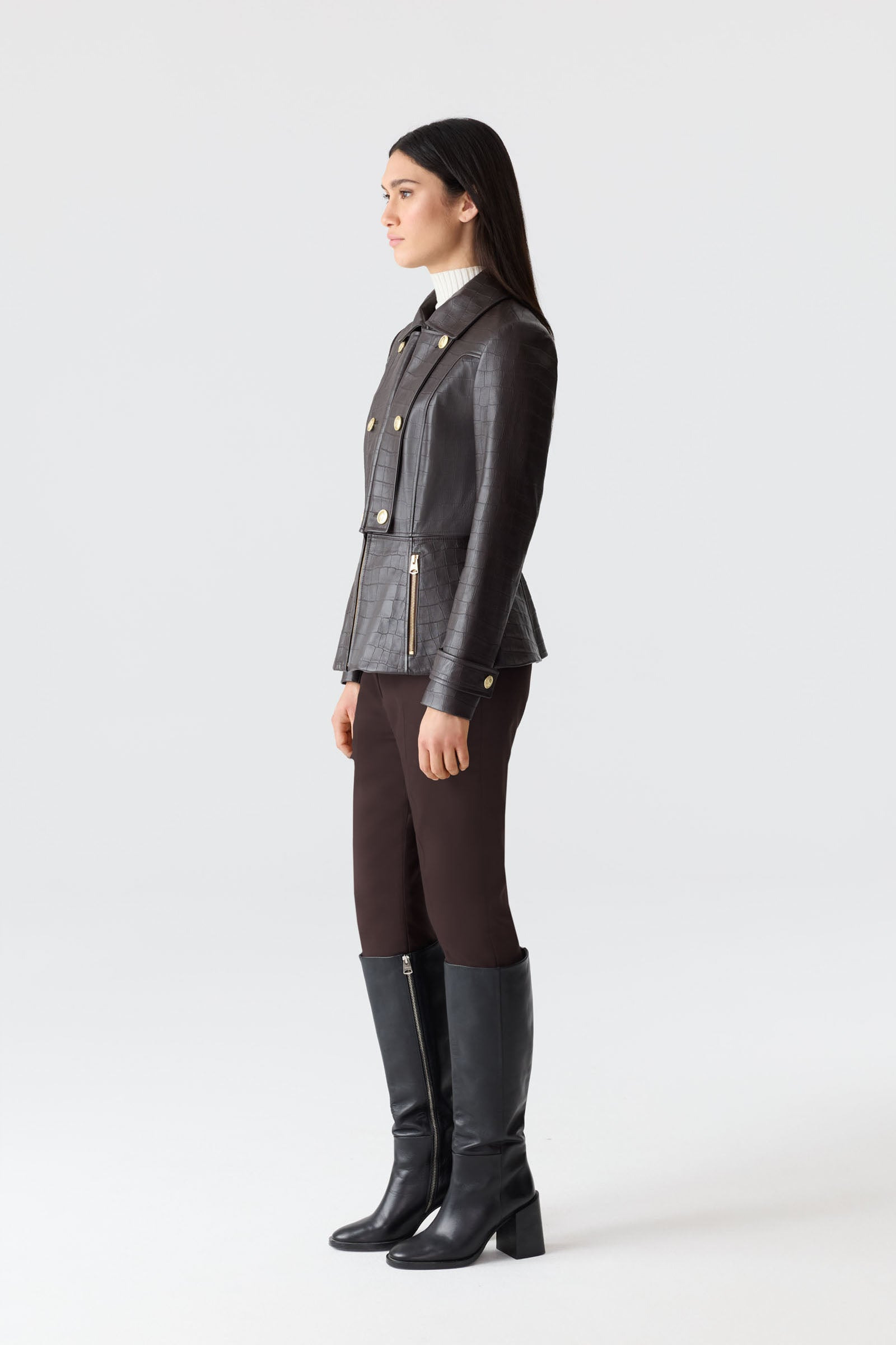 BARBARA-NV Croc Embossed Leather Jacket - 3