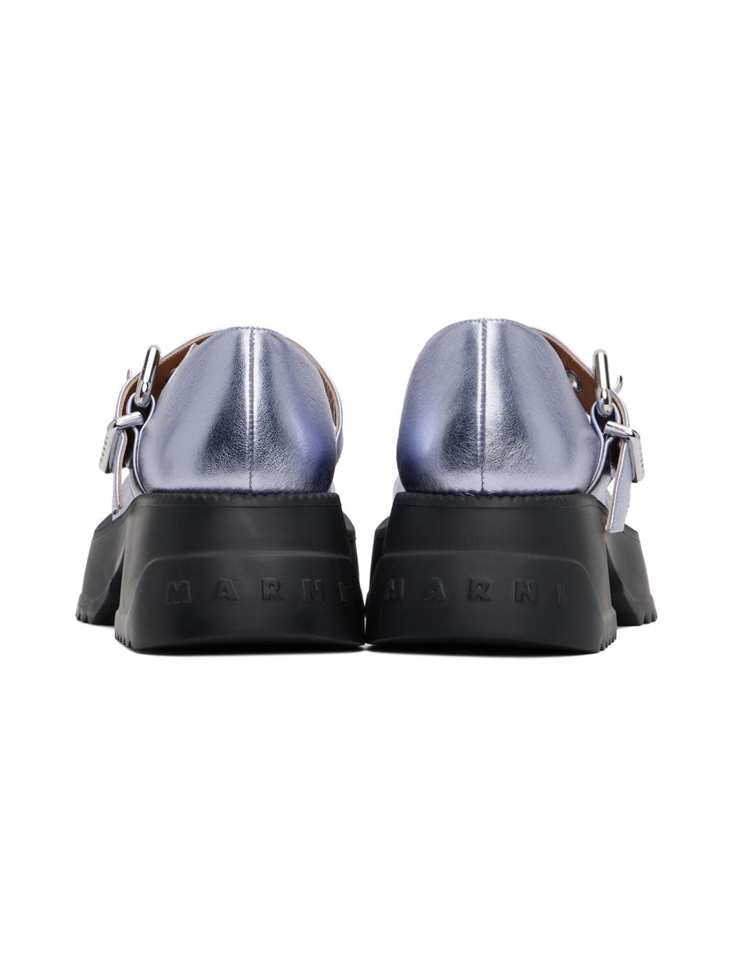 Blue Leather Mary Jane Platform Loafers - 2