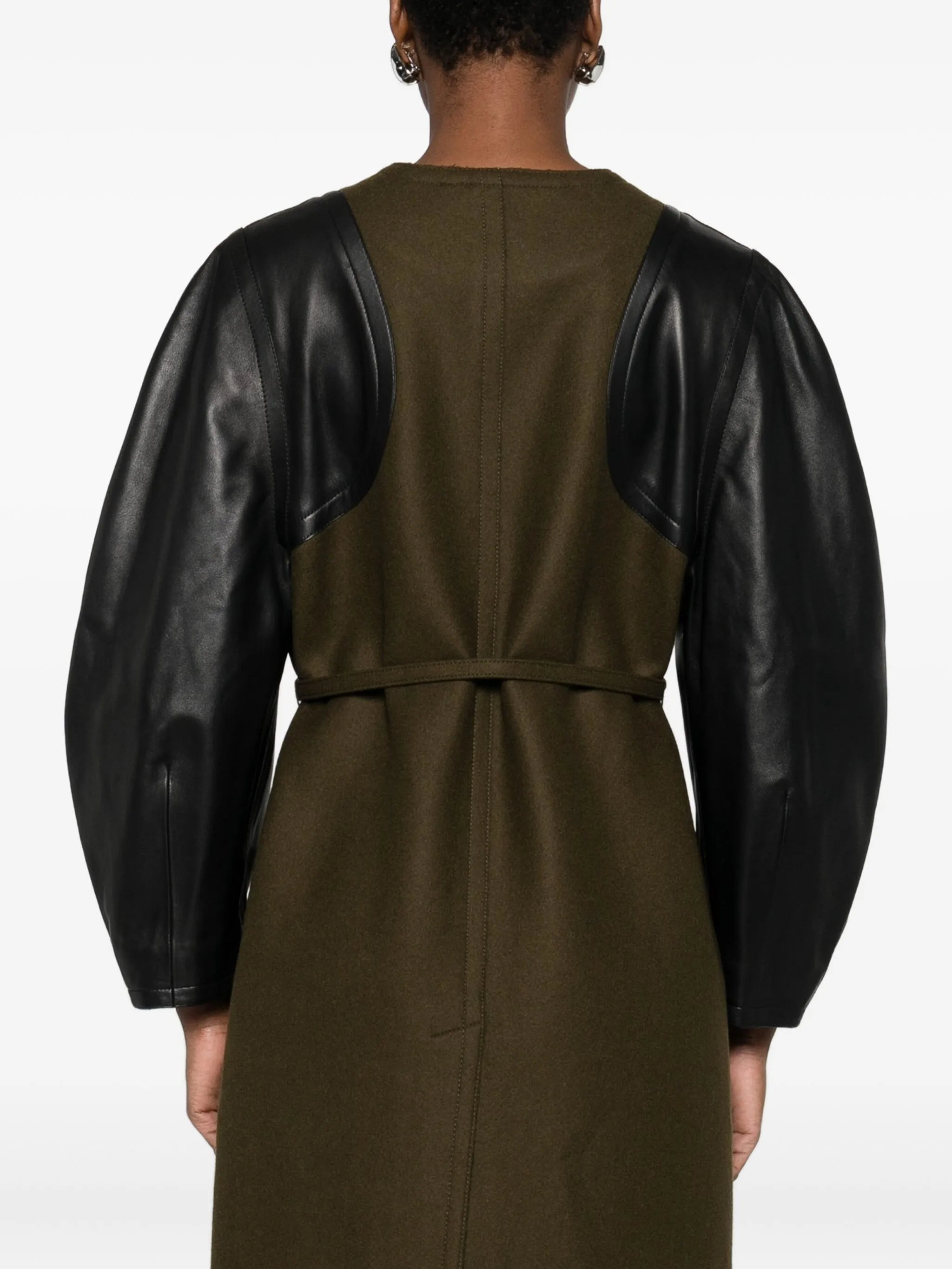Fendi Leather-sleeves Wool Coat - 5