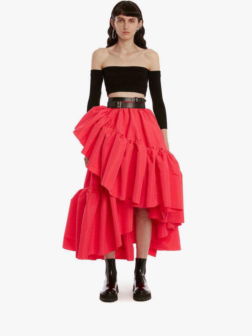 Gathered Ruffle Midi Skirt in Neon Pink - 2