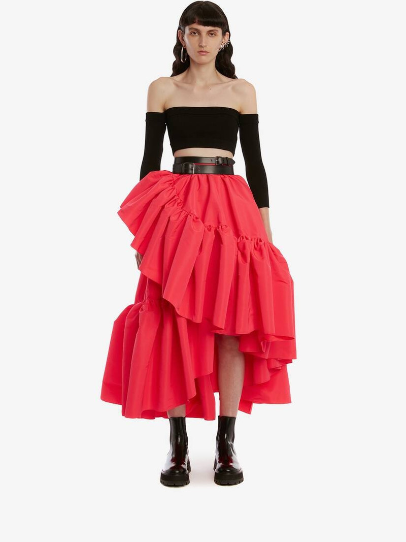 Alexander McQueen Gathered Ruffle Midi Skirt in Neon Pink outlook