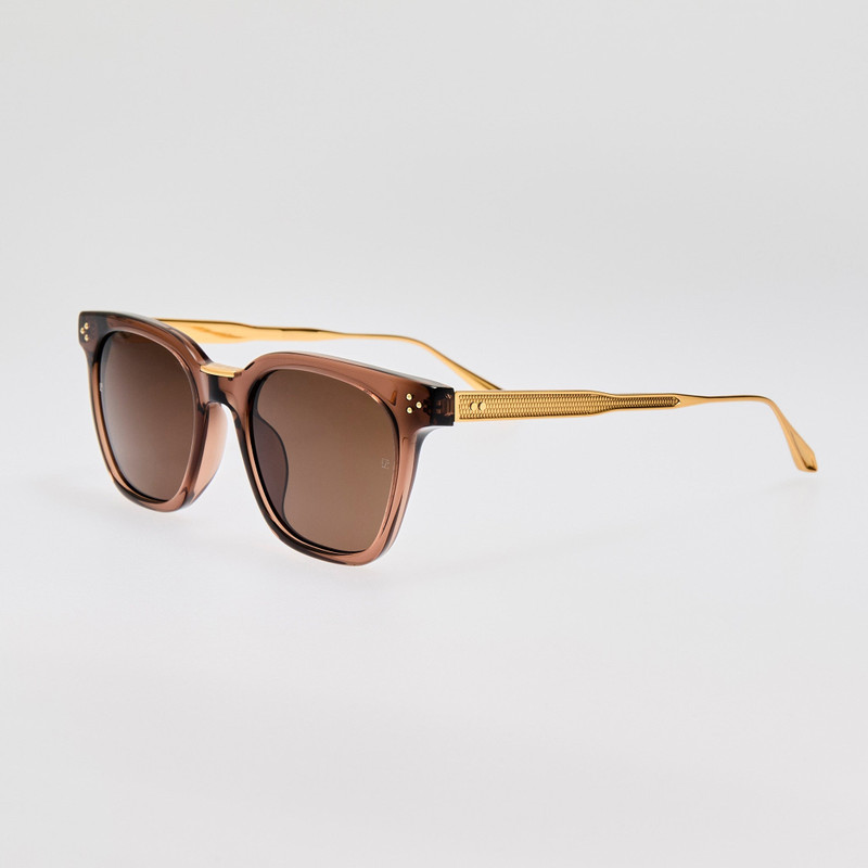 LINDA FARROW Evan Sunglasses in Brown and Gold outlook