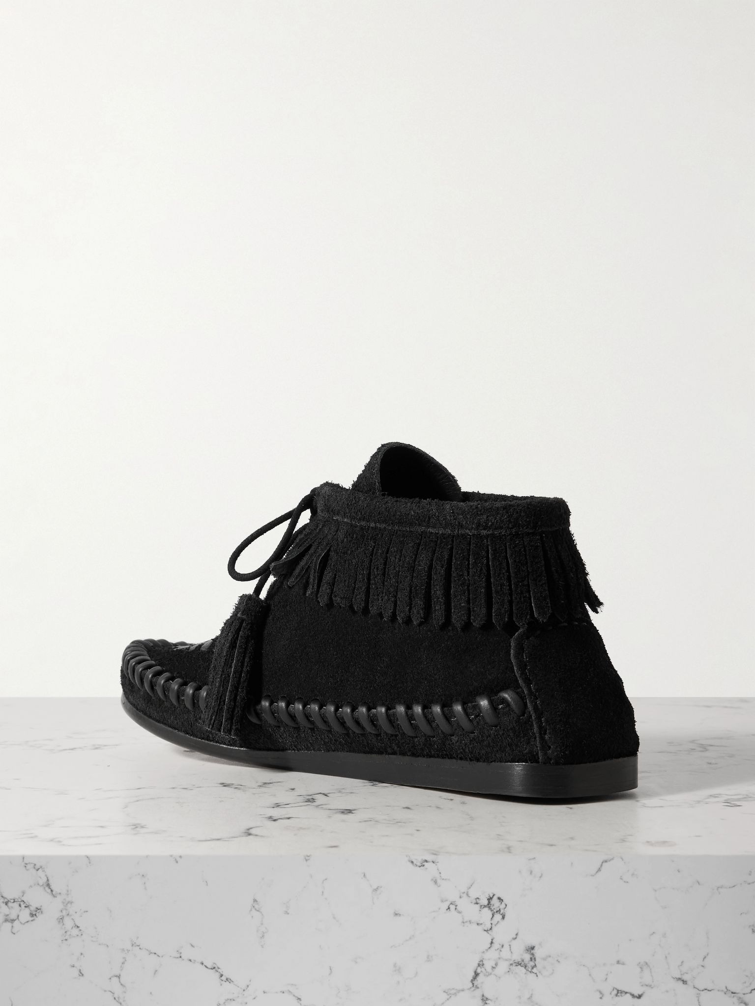 Felsa fringed tasseled leather-trimmed suede ankle boots Black - 3