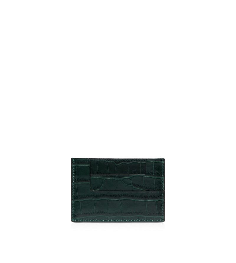 TOM FORD SHINY STAMPED CROCODILE LEATHER CLASSIC TF CARD HOLDER outlook