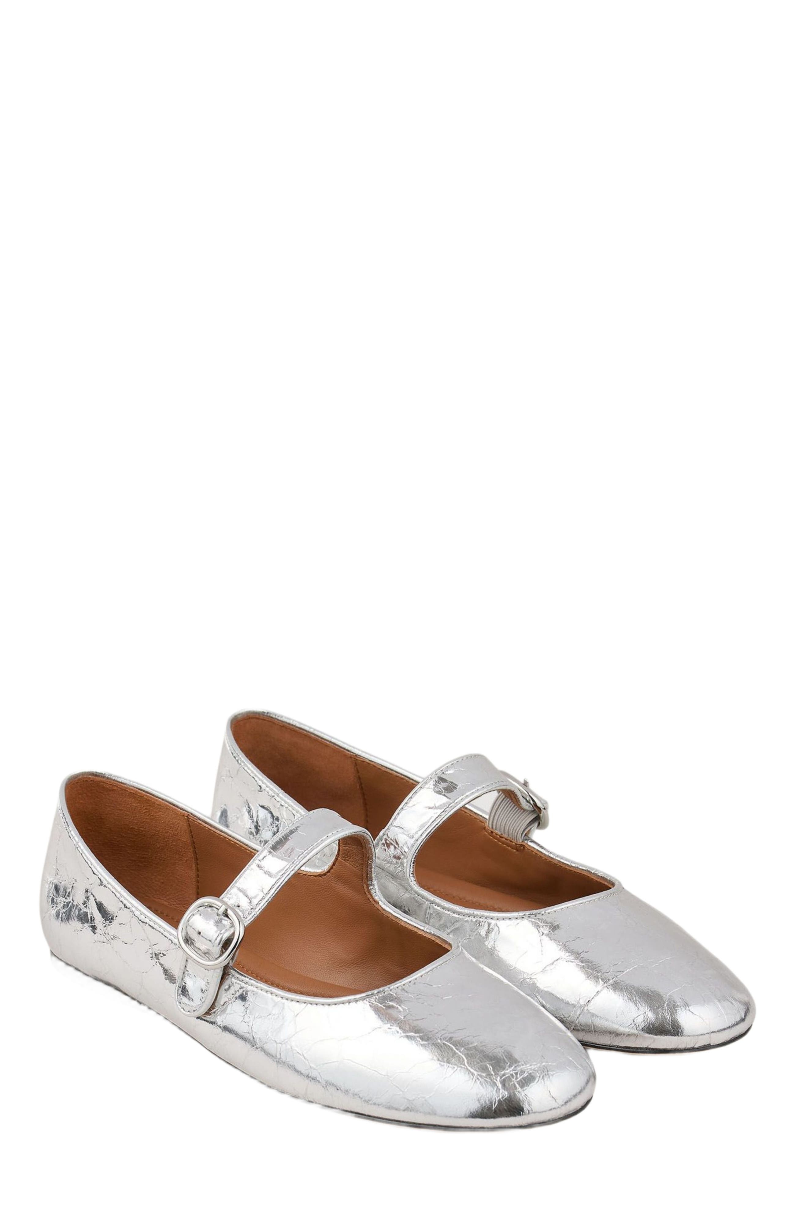 SANDRO Shiny leather ballet flats in Silver at Nordstrom - 3