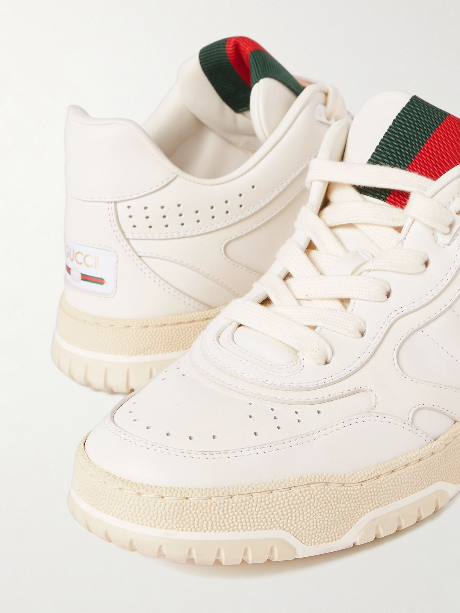 Re-Web grosgrain-trimmed leather sneakers White - 4