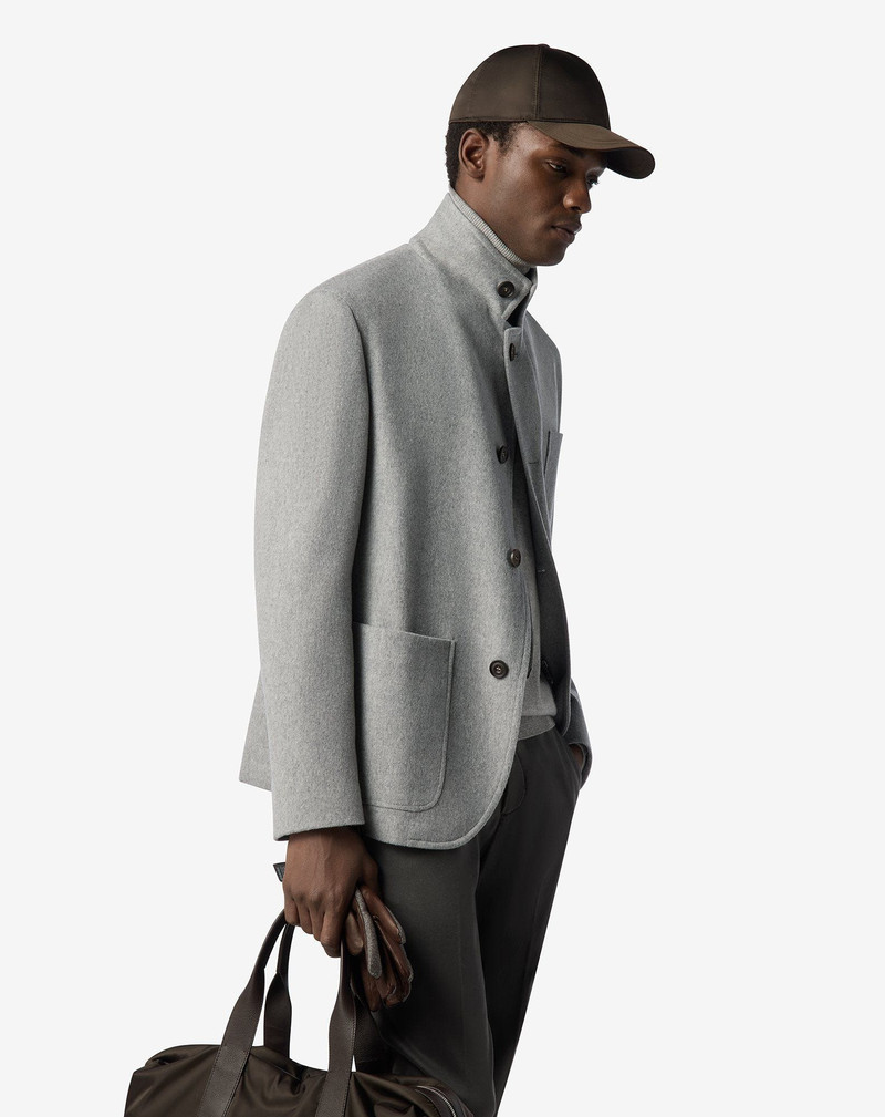 CORNELIANI Pale melange grey pure wool beaver jacket outlook