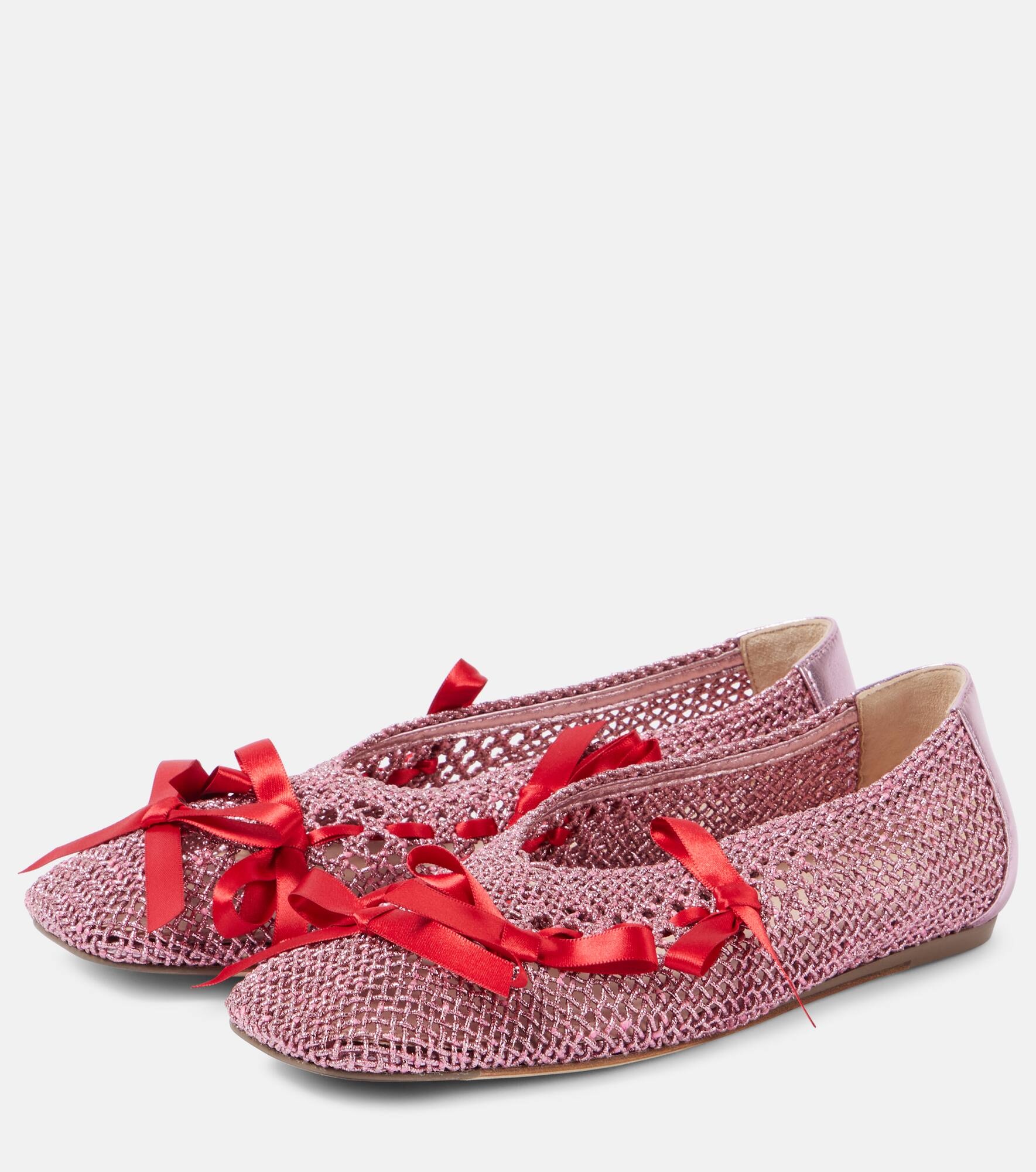 Bow-detail crochet ballet flats - 4