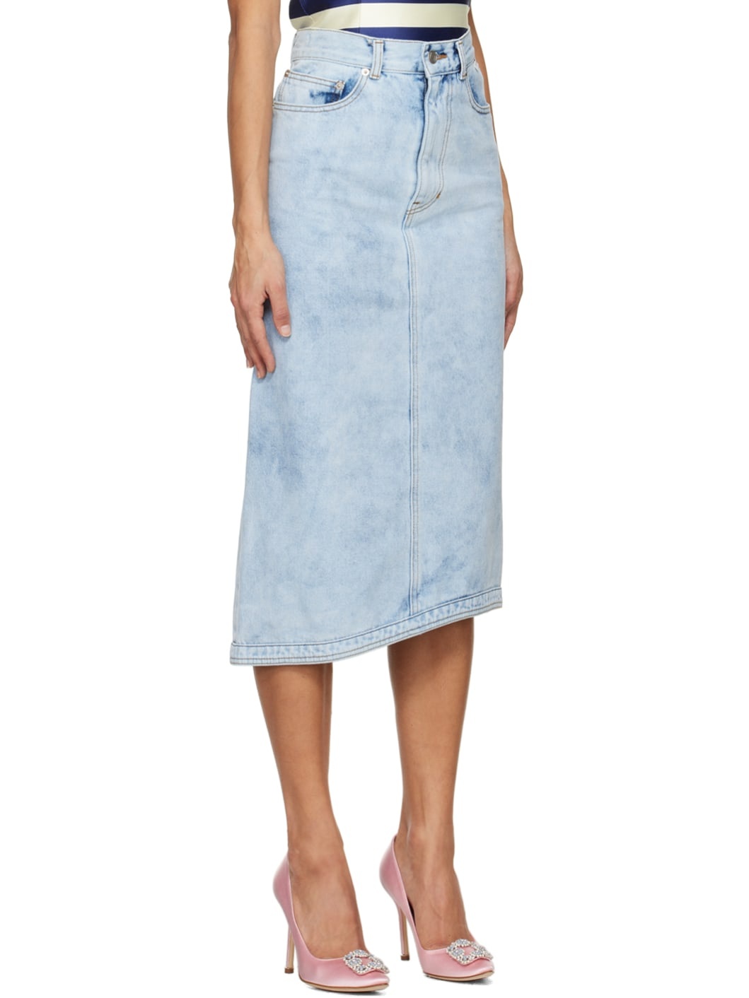 Blue Asymmetric Denim Midi Skirt - 2