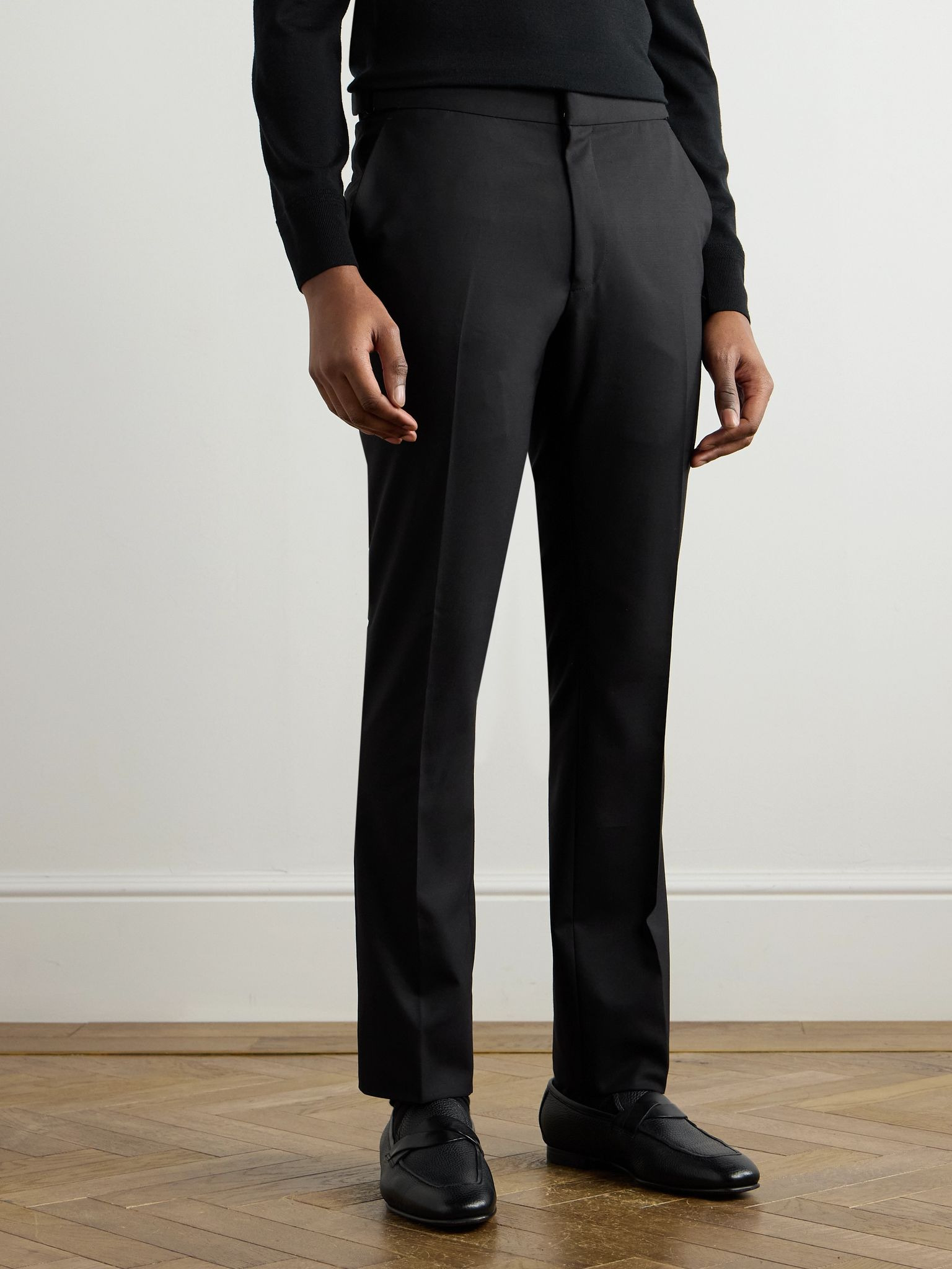 Slim-Fit Silk and Wool-Blend Trousers Black - 3