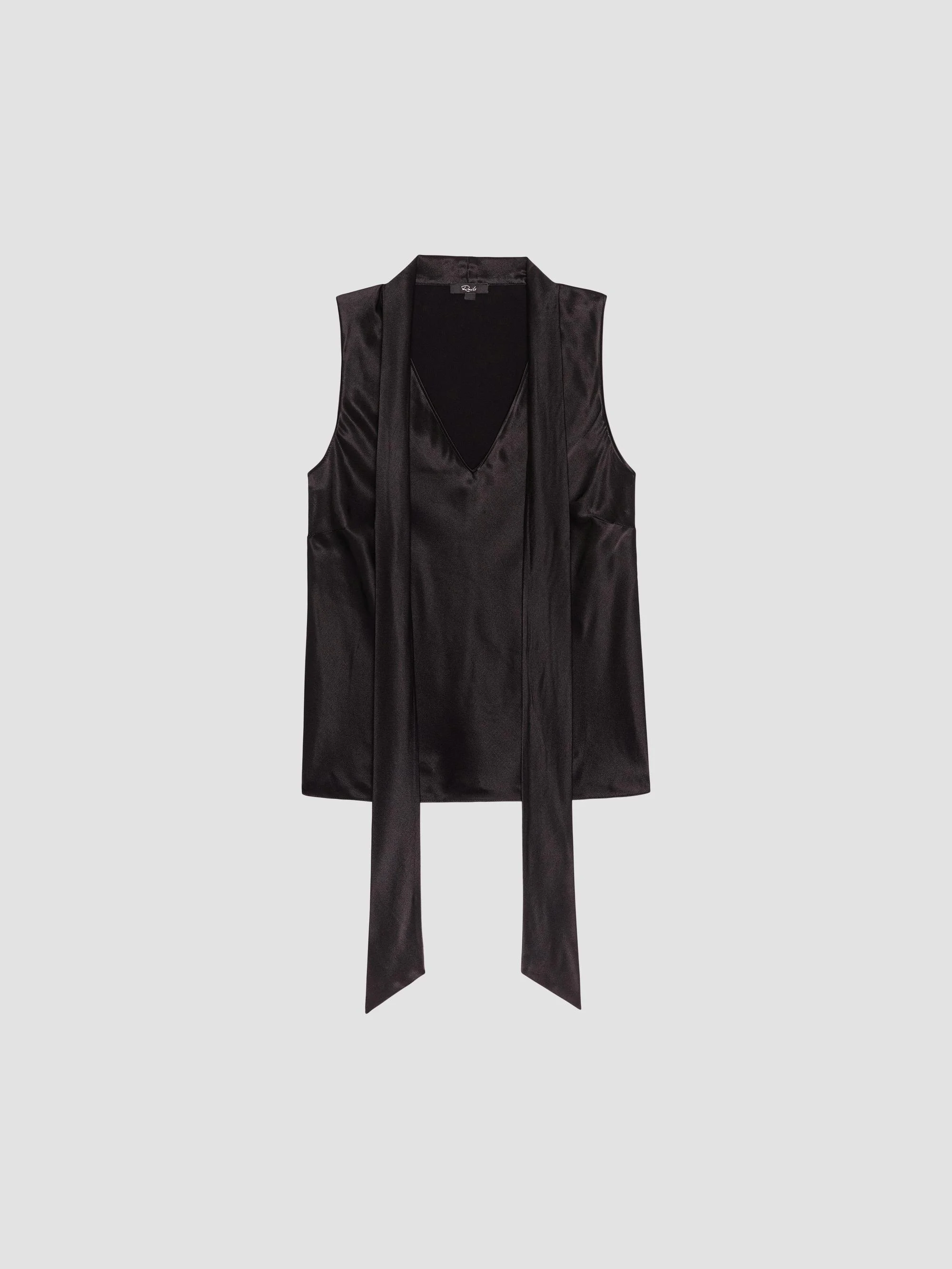 Women's Poppy V-Neck Satin Top - Black - 1