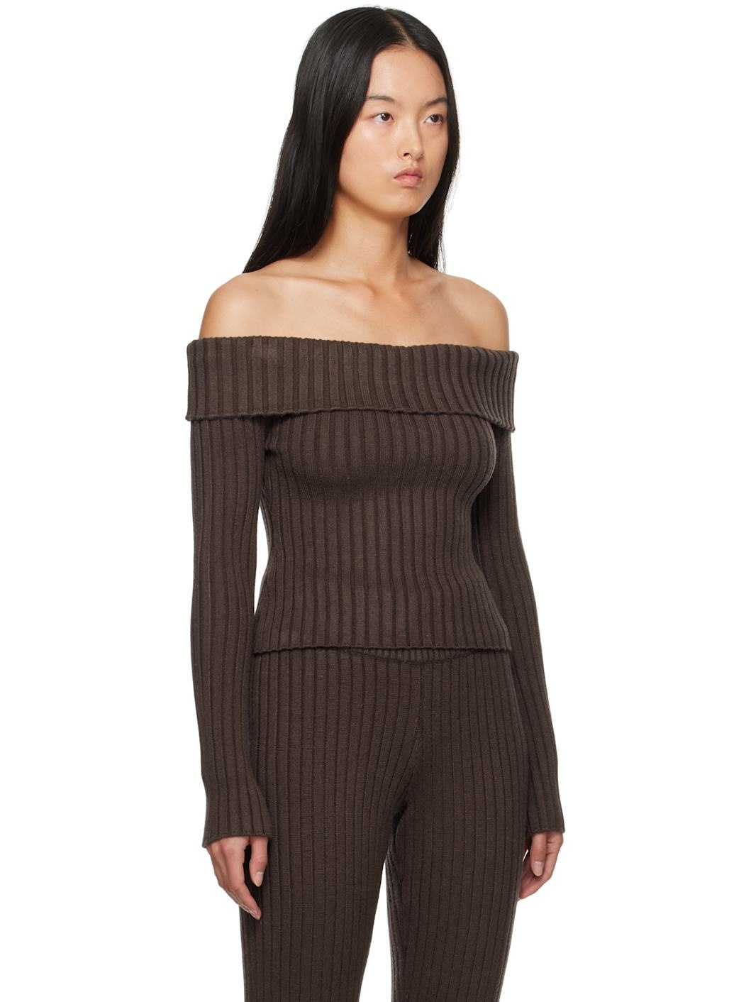Brown Thalia Off Shoulder Sweater - 2