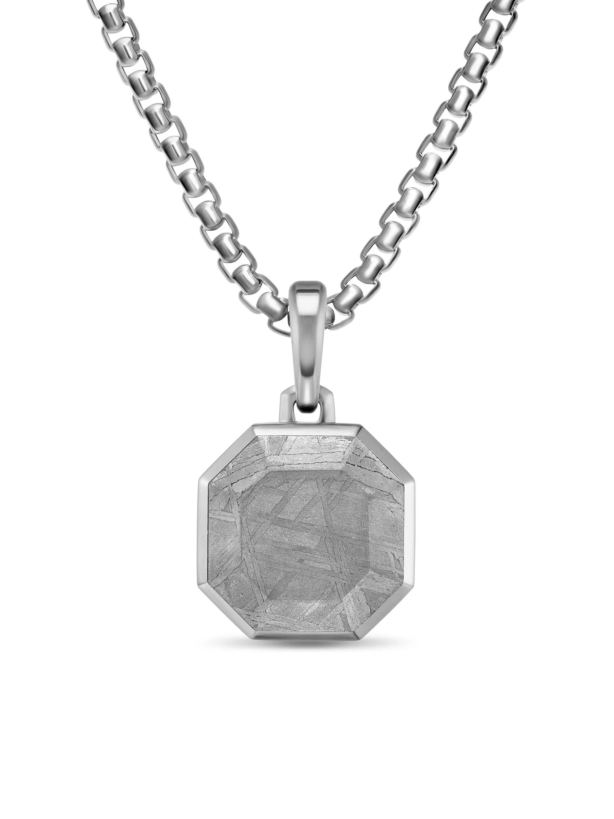 Men's Faceted Stone Amulet in Sterling Silver - Meteorite - 1