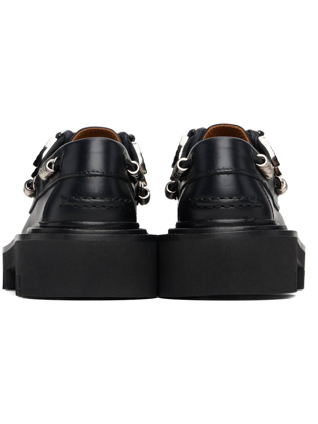 Black Lace Up Hoop Detail Boat Shoes - 2