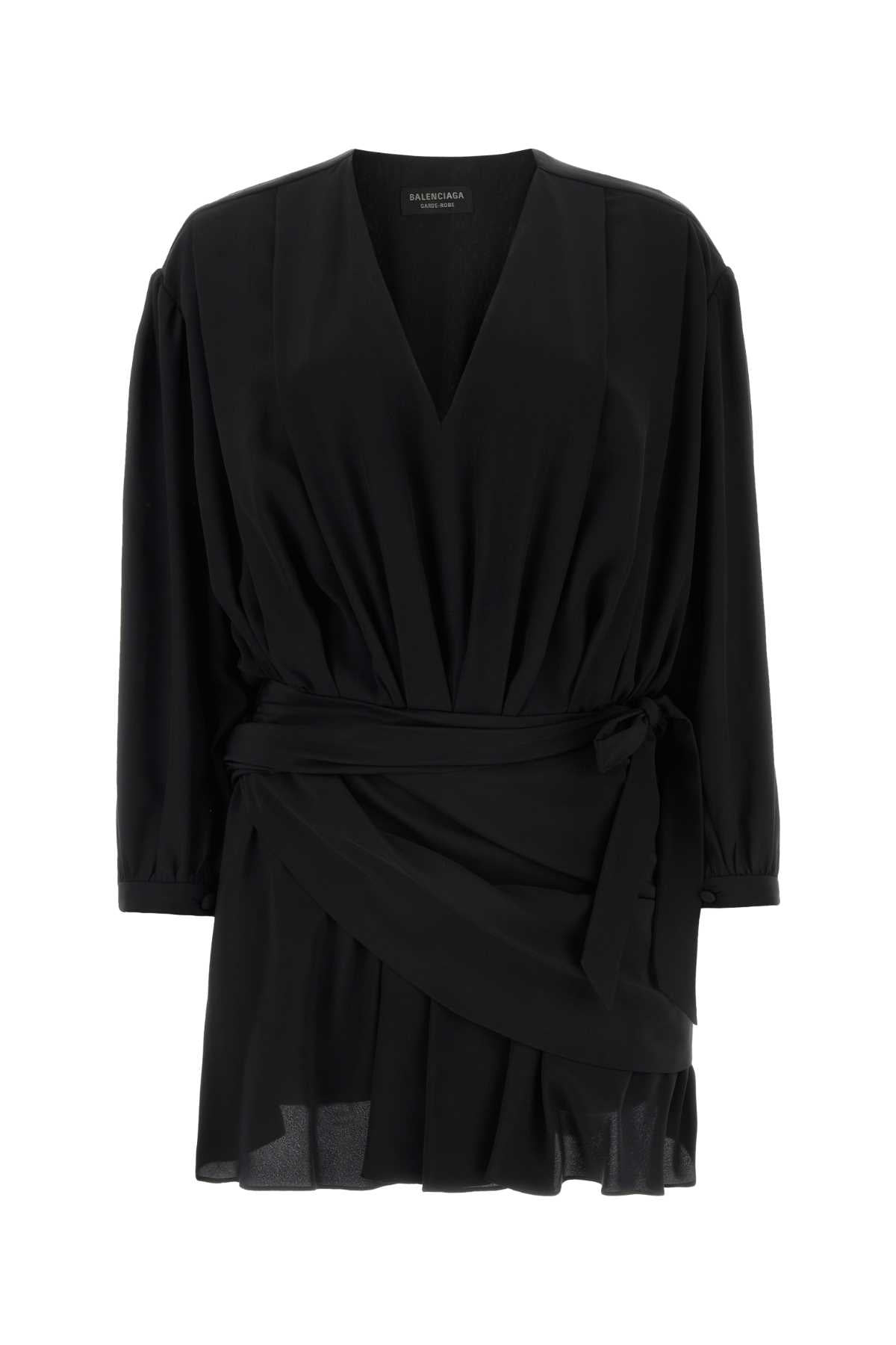 Balenciaga Women Black Crepe Mini Dress - 1