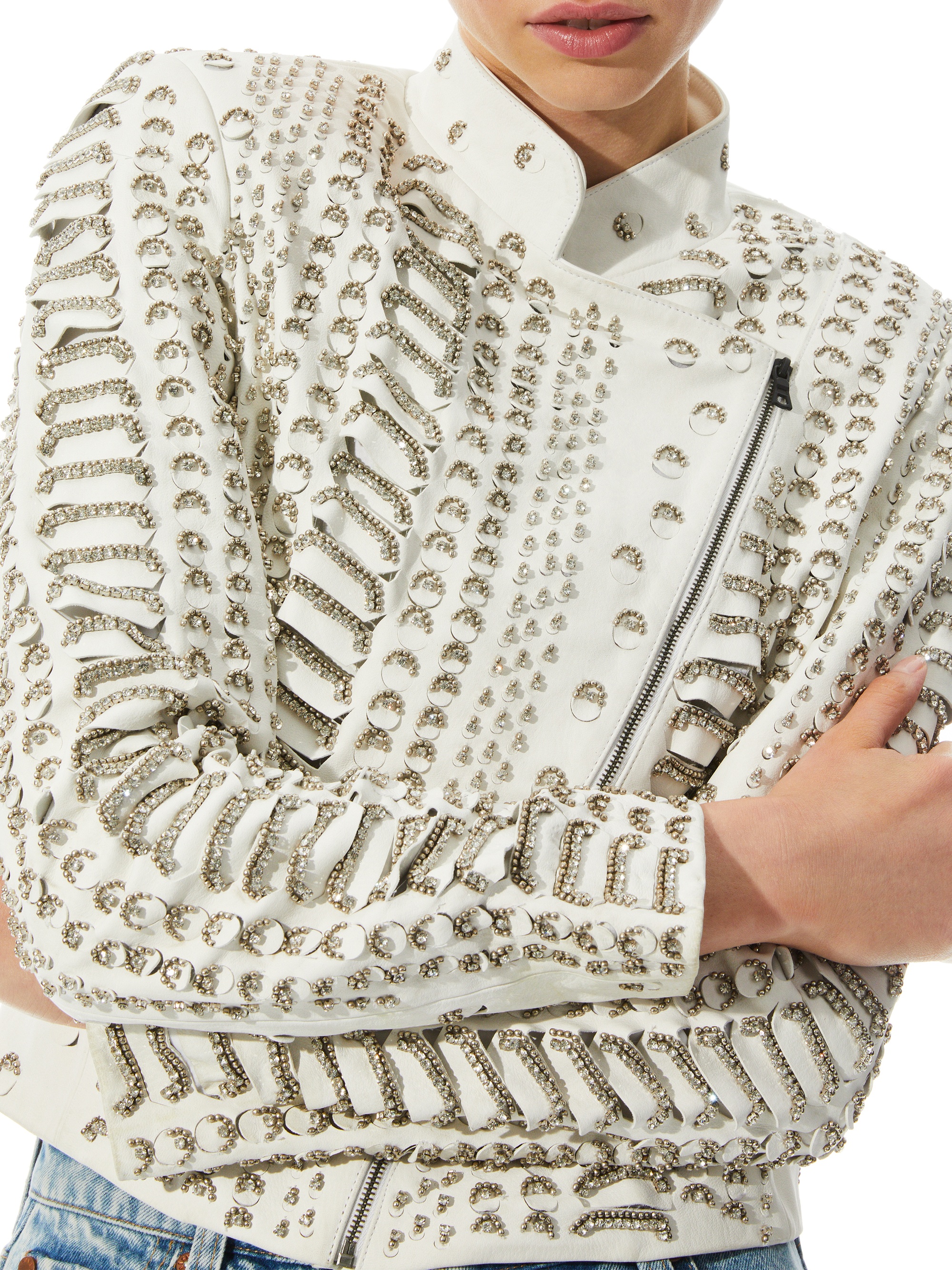 JACE EMBELLISHED LEATHER MOTO JACKET - 4