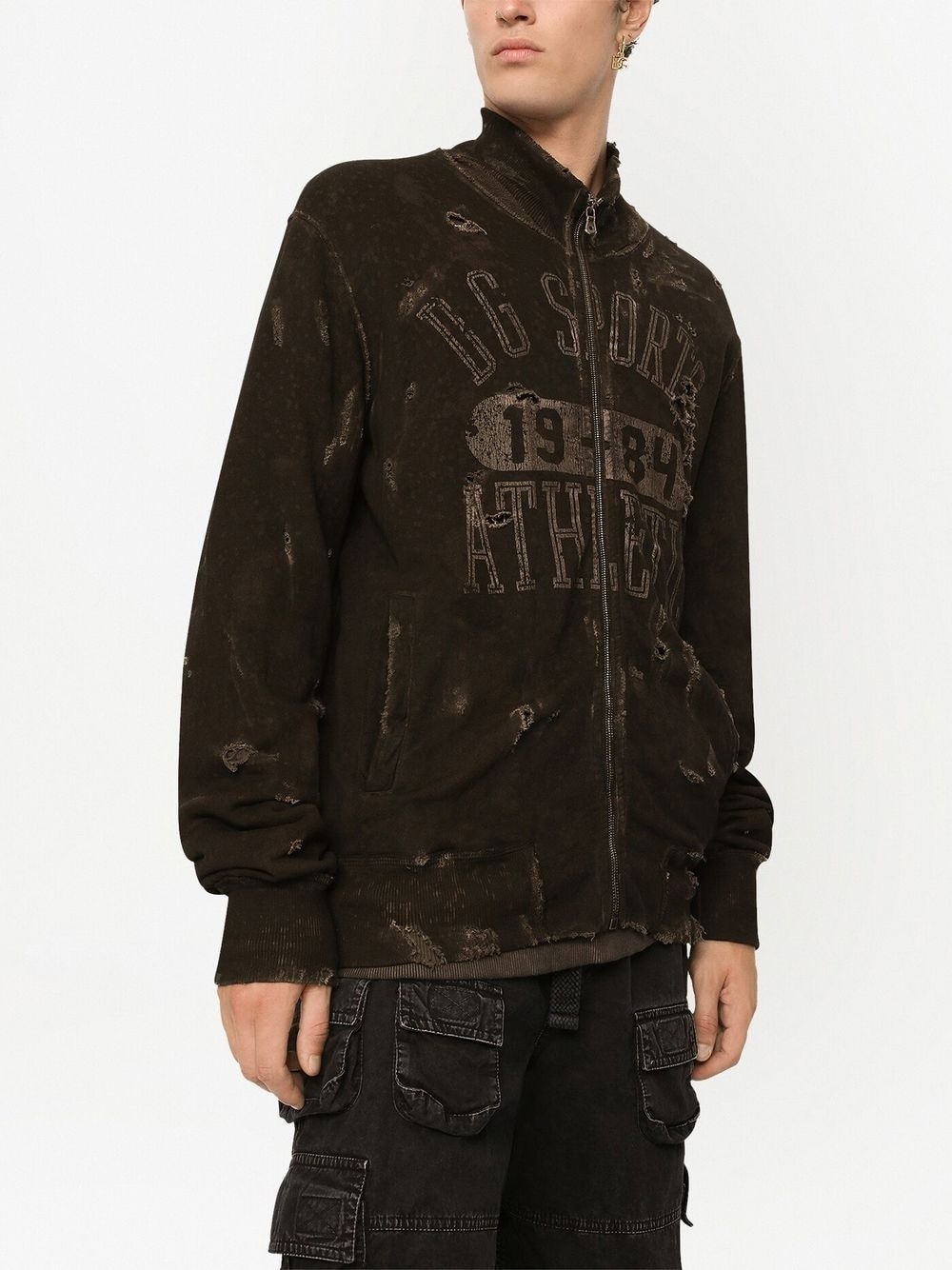 logo ripped zip-up sweatshirt - 5