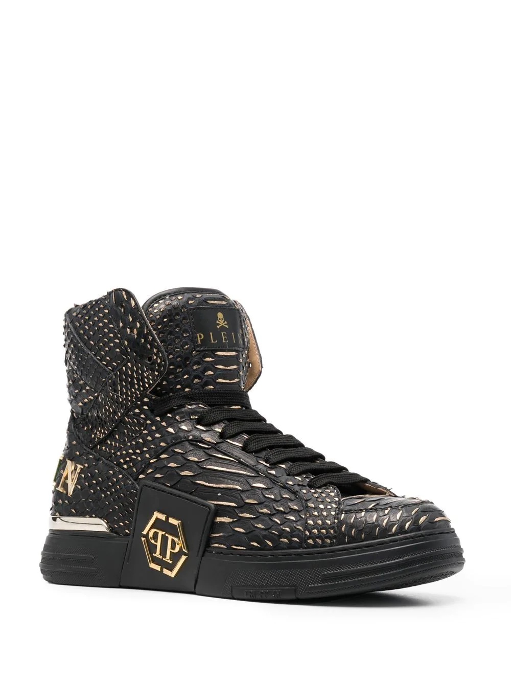 snakeskin-effect high-top sneakers - 2