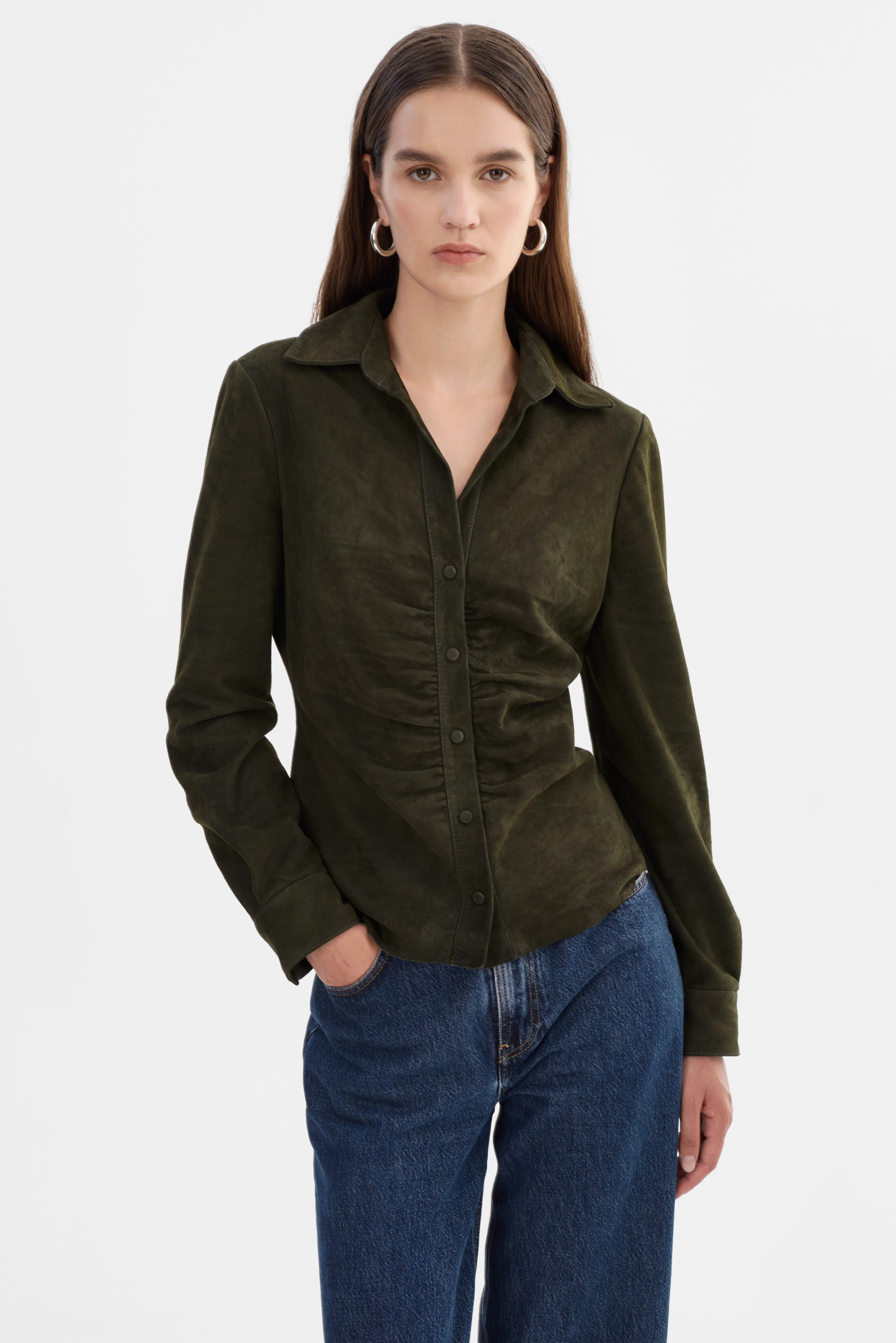 HUDA S | Ruched Leather Shirt - 1