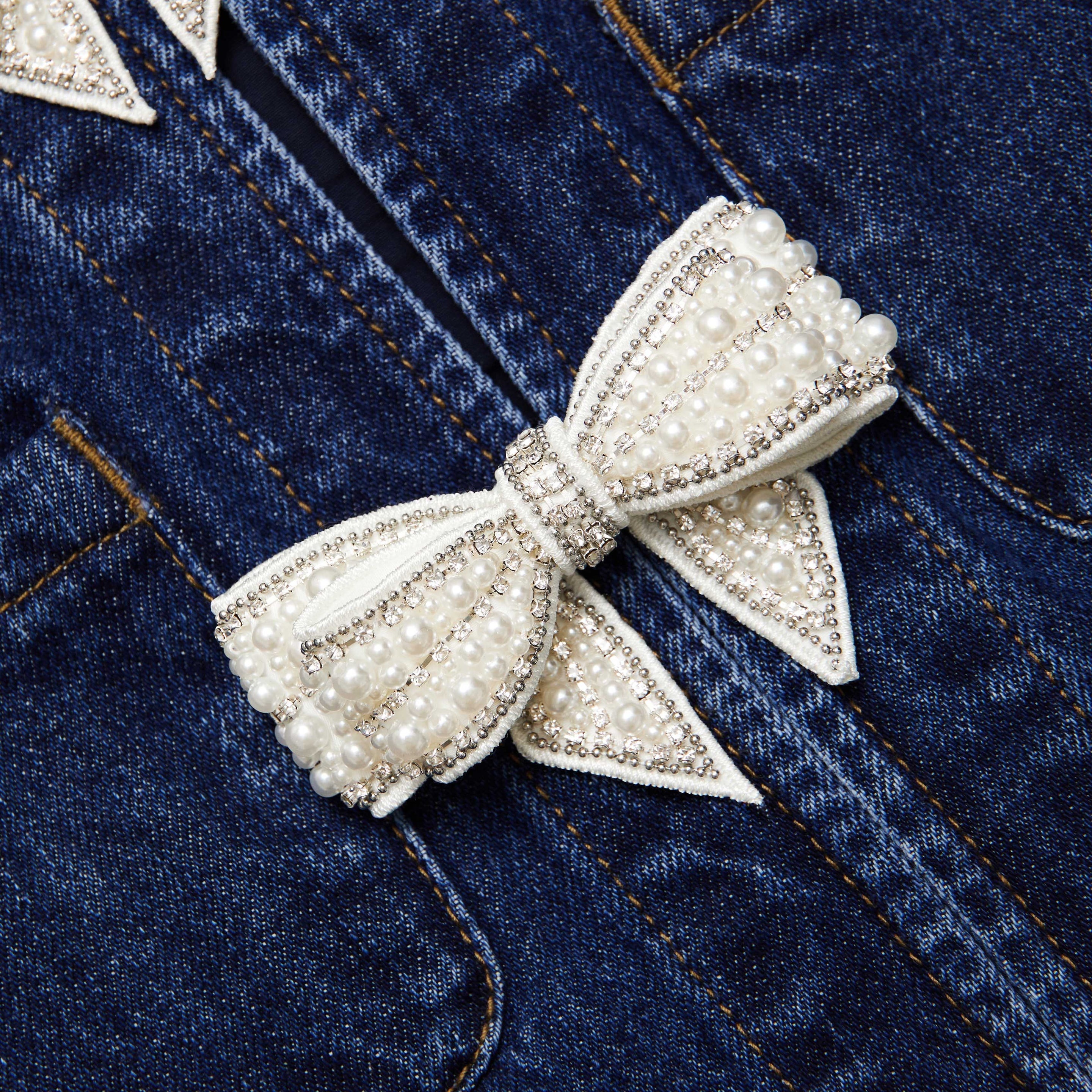 Denim Bow Mini Dress - 5