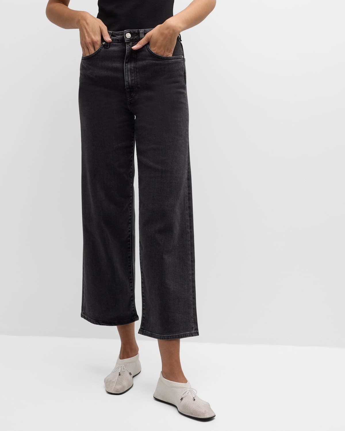 High-Rise Flare Crop Denim Pants - 7