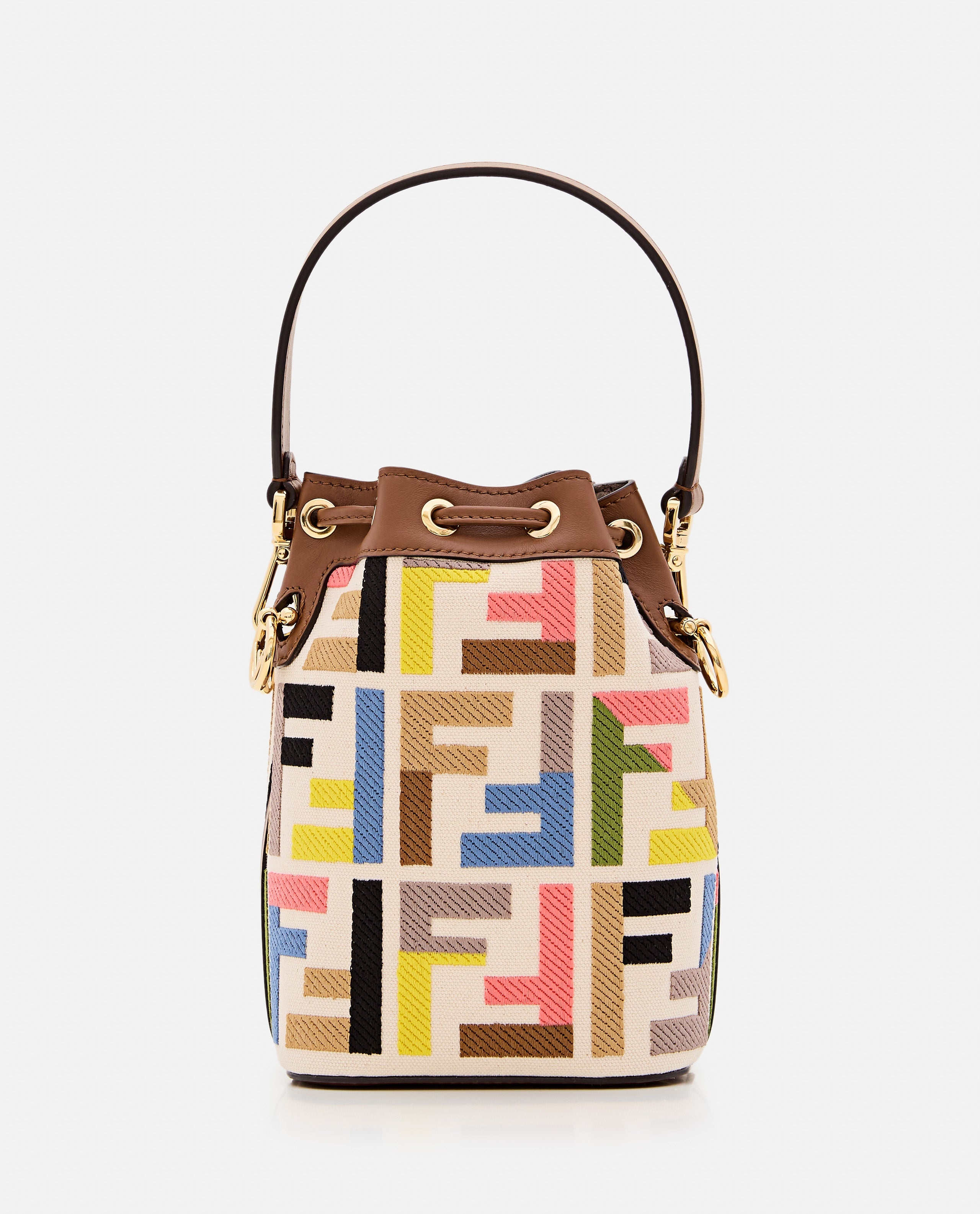 Fendi Women Mini Mon Tresor Embroidered Canvas Bucket Bag - 5