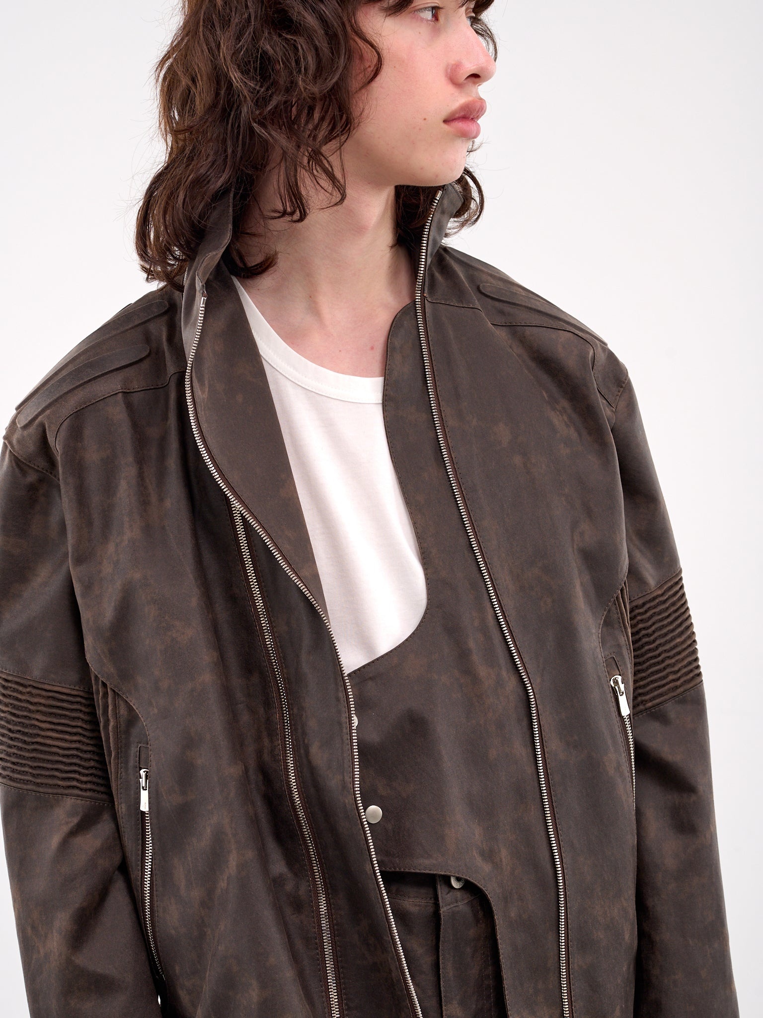Asymmetrical Embossing Leather Jacket - 5