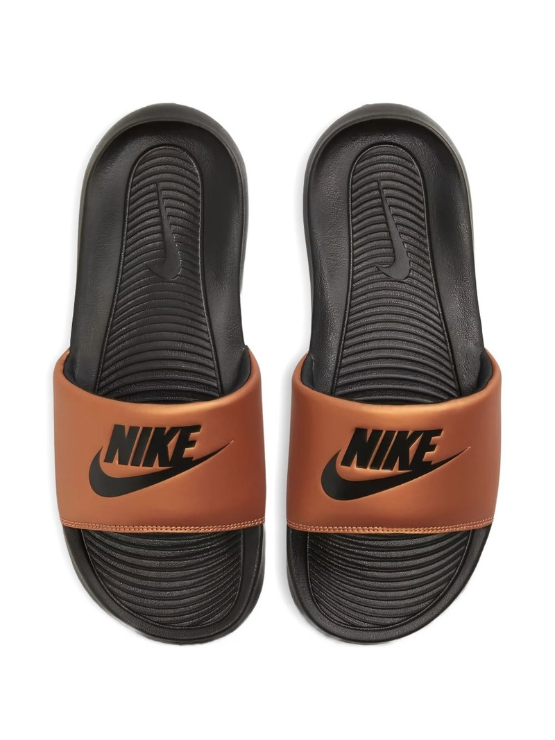 Nike Victori One "Black/Black Metallic Cooper" slides outlook