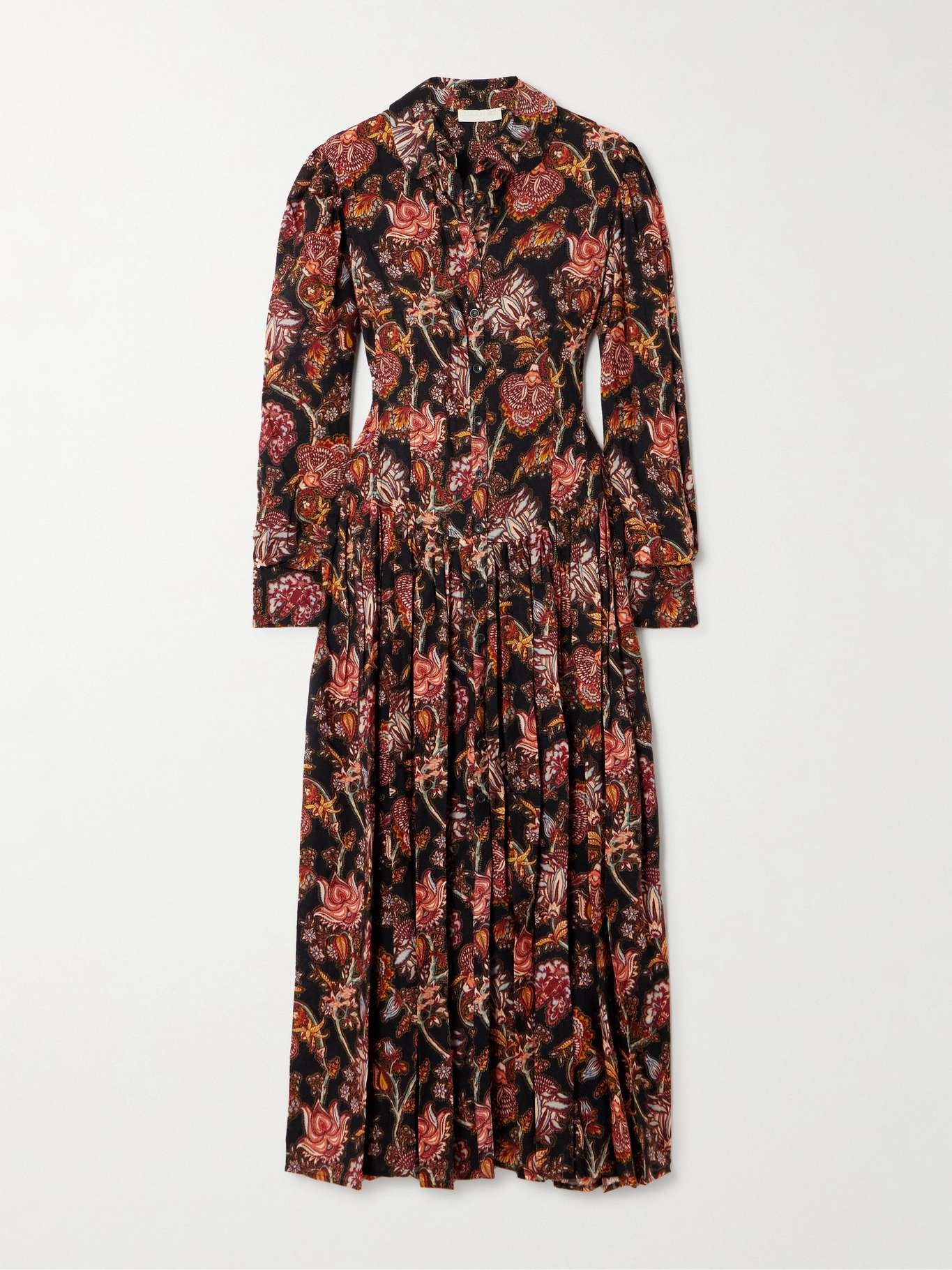 Celia pleated paisley-print wool-blend twill midi dress - 1